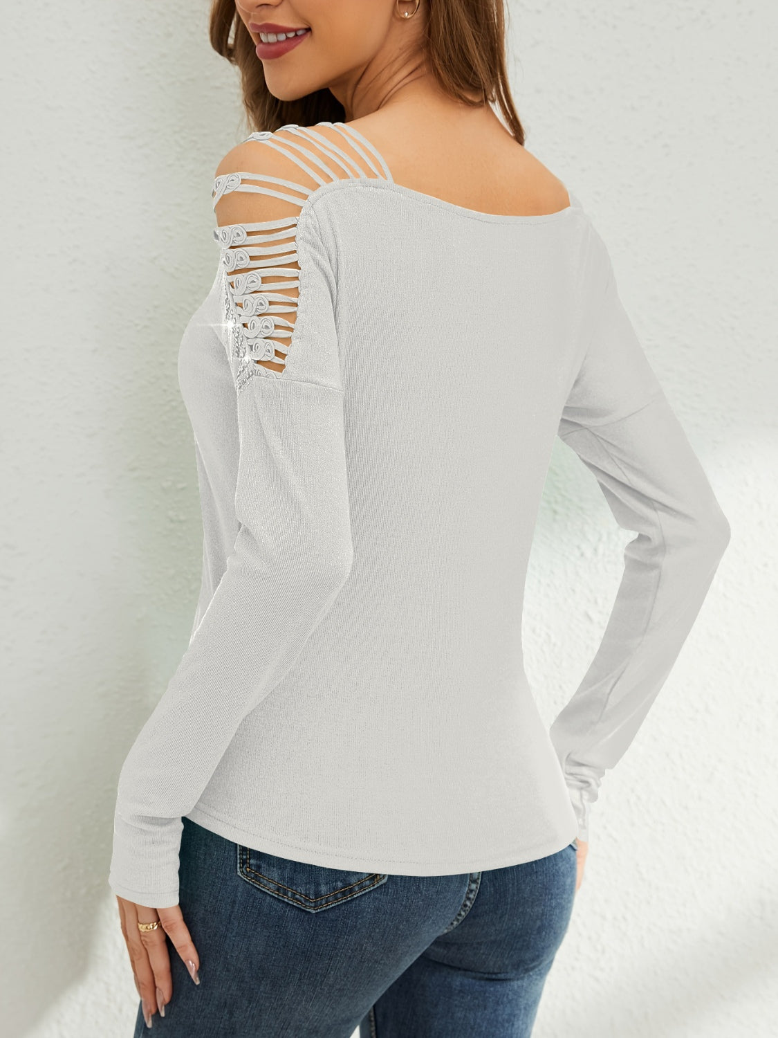 Rhinestone Cutout Long Sleeve T-Shirt-TOPS / DRESSES-[Adult]-[Female]-2022 Online Blue Zone Planet