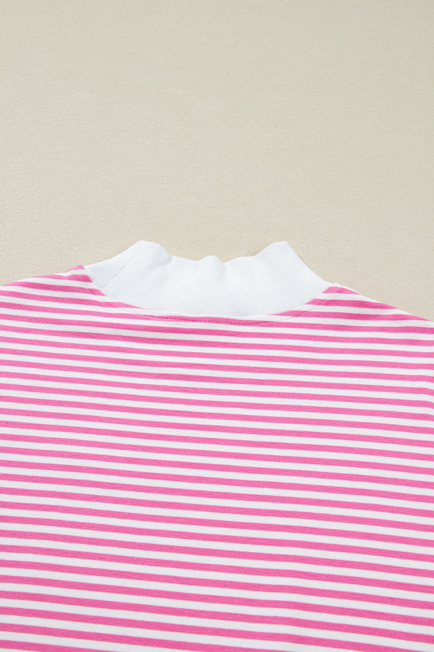 Pink Stripe Oversize Mock Neck Sweatshirt and Shorts Set-Two Piece Sets/Short Sets-[Adult]-[Female]-2022 Online Blue Zone Planet
