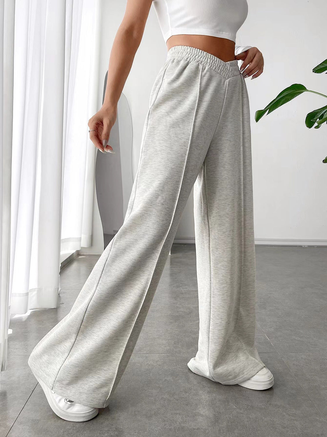 Blue Zone Planet | Elastic Waist Wide Leg Pants-BOTTOMS SIZES SMALL MEDIUM LARGE-[Adult]-[Female]-2022 Online Blue Zone Planet