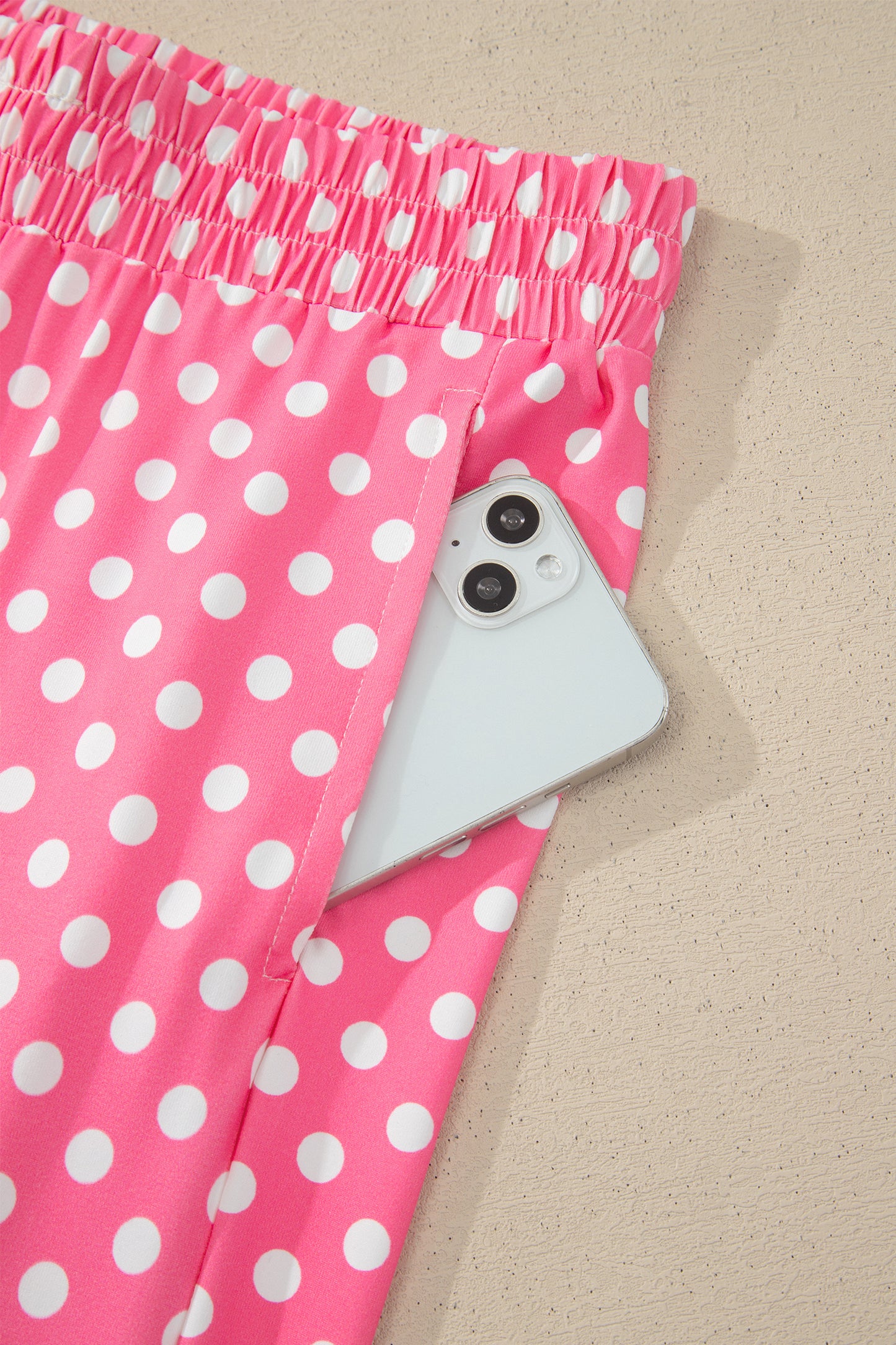 Pink Polka Dot Print Slim Tank Loose Pants 2pcs Outfit-Two Piece Sets/Pant Sets-[Adult]-[Female]-2022 Online Blue Zone Planet