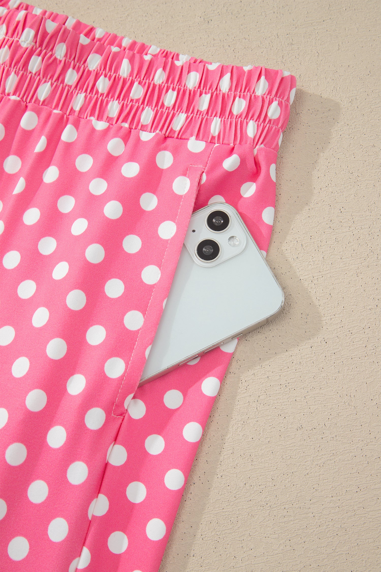Pink Polka Dot Print Slim Tank Loose Pants 2pcs Outfit-Two Piece Sets/Pant Sets-[Adult]-[Female]-2022 Online Blue Zone Planet