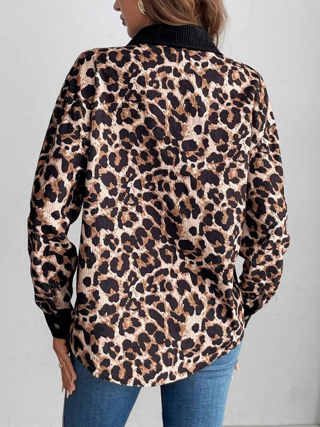 Blue Zone Planet | Leopard Collared Neck Button Up Shacket-TOPS / DRESSES-[Adult]-[Female]-2022 Online Blue Zone Planet