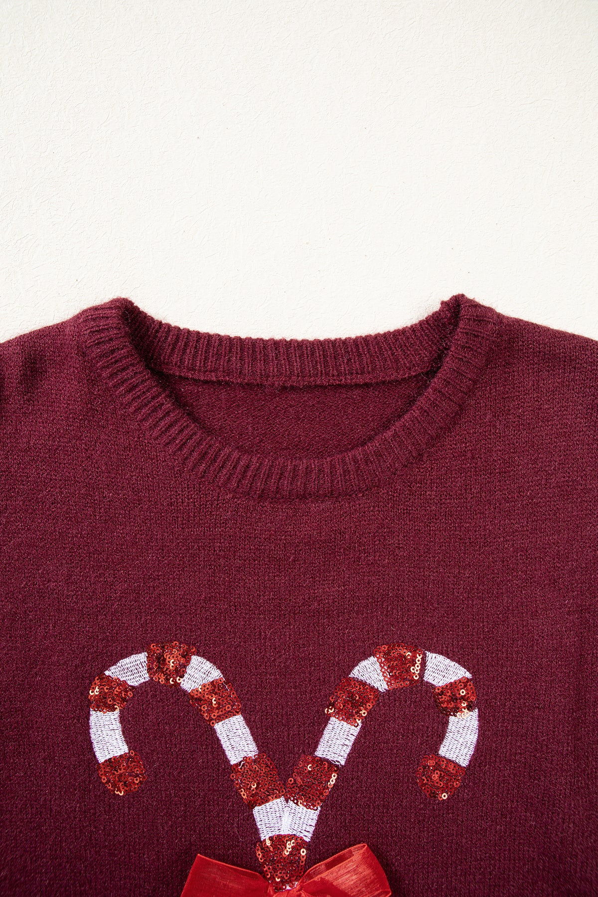 Red Dahlia Sequined Candy Cane Festive Casual Christmas Sweater-TOPS / DRESSES-[Adult]-[Female]-2022 Online Blue Zone Planet