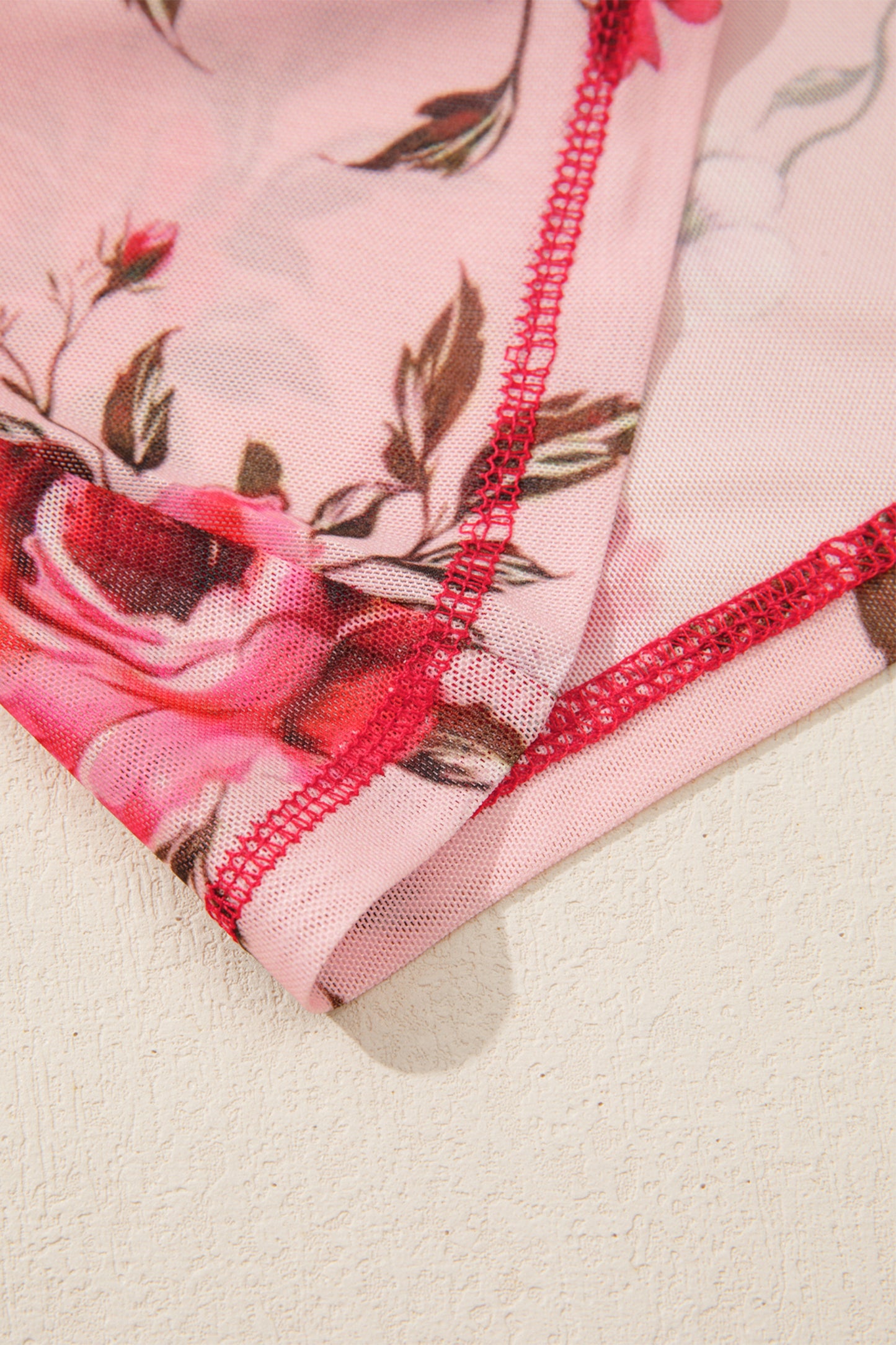 Pink Floral Print Exposed Seam Detail Mesh Long Sleeve Top-Tops/Long Sleeve Tops-[Adult]-[Female]-2022 Online Blue Zone Planet