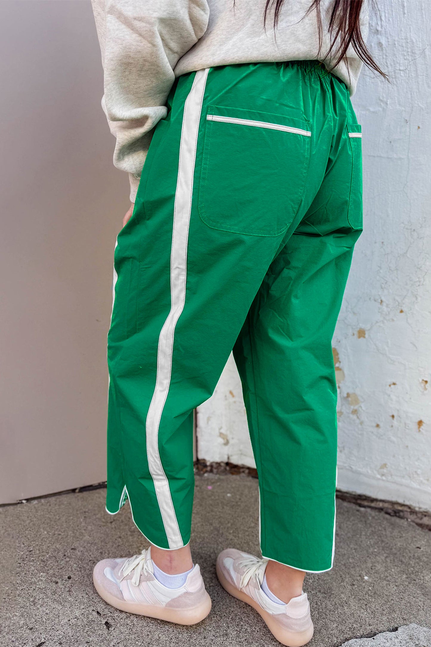 Black Contrast Striped Smocked Waist Drawstring Cropped Casual Pants-Bottoms/Pants & Culotte-[Adult]-[Female]-2022 Online Blue Zone Planet