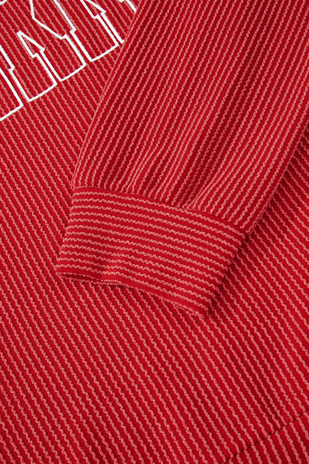 Fiery Red Twist Ribbed Merry Letter Graphic Plus Size Pullover-Plus Size/Plus Size Tops/Plus Size Long Sleeve Tops-[Adult]-[Female]-2022 Online Blue Zone Planet