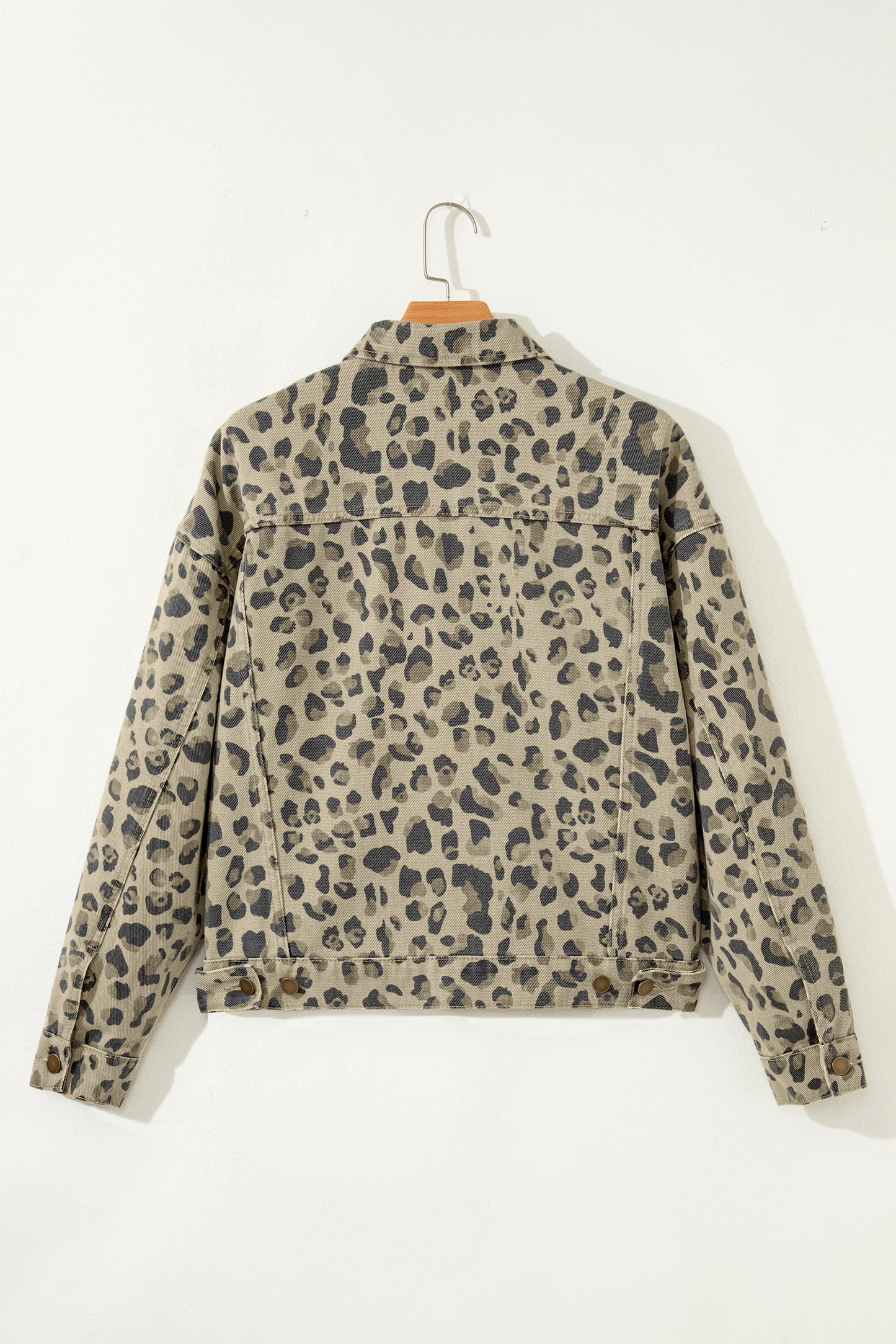 Khaki Retro Leopard Print Seam Detail Button Down Denim Jacket-Outerwear/Denim jackets-[Adult]-[Female]-2022 Online Blue Zone Planet
