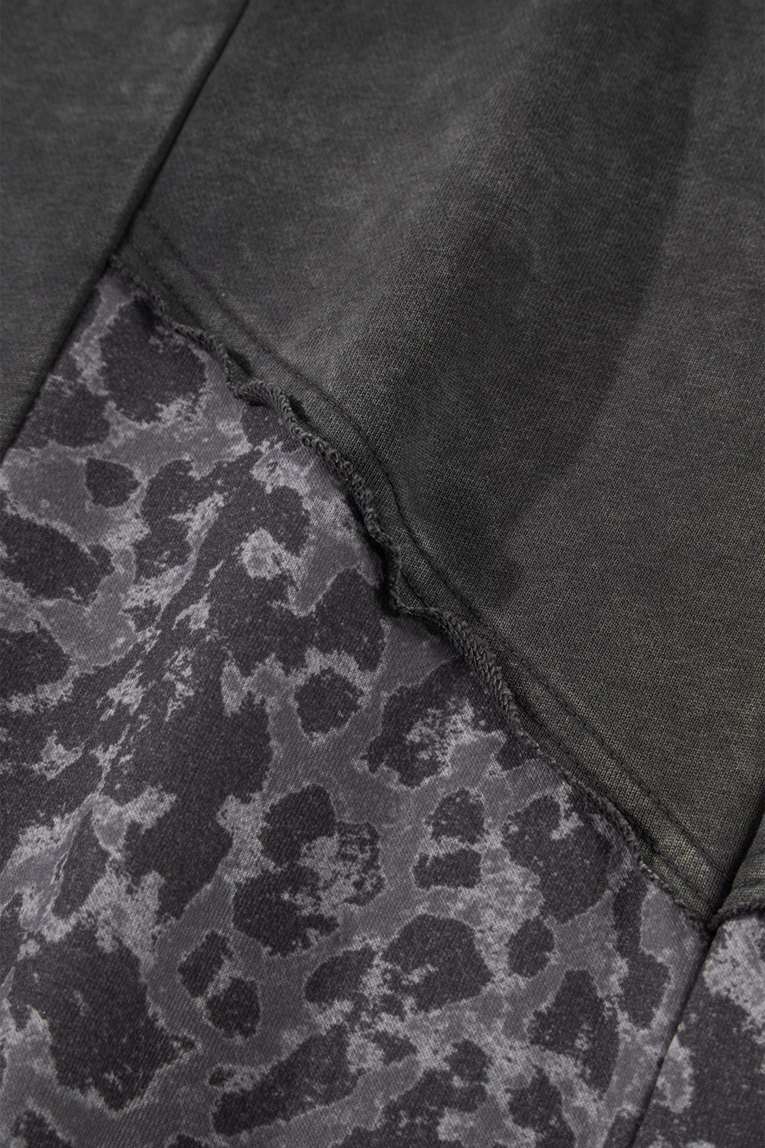 Dark Grey Plus Size Leopard Patchwork Mineral Wash Wide Leg Pants-Plus Size/Plus Size Bottoms-[Adult]-[Female]-2022 Online Blue Zone Planet