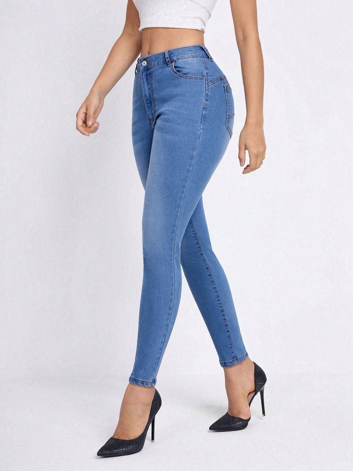 High Rise Skinny Jeans with Pockets-[Adult]-[Female]-2022 Online Blue Zone Planet