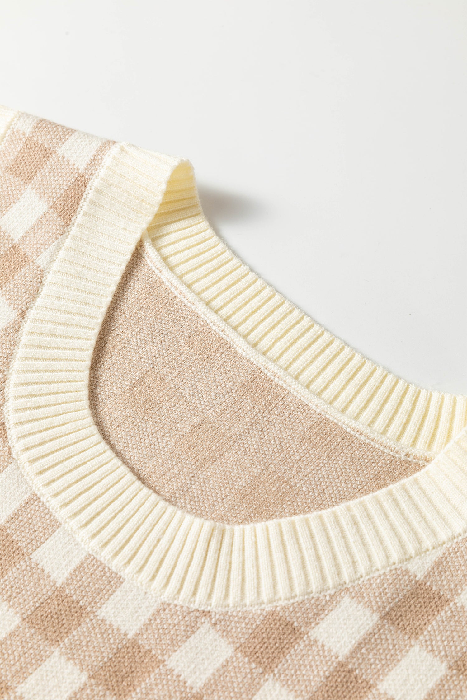 Khaki Gingham Plaid Knit Detachable Shawl Wrap Sweater Tank Top-TOPS / DRESSES-[Adult]-[Female]-2022 Online Blue Zone Planet