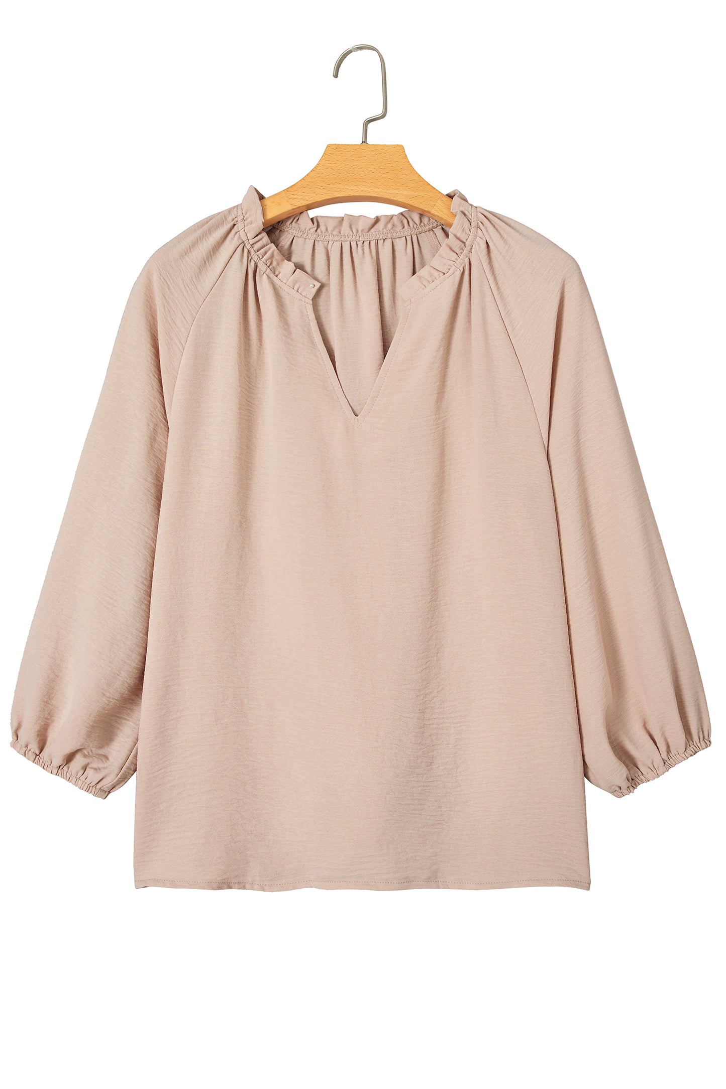 Parchment V Neck Gathered Cuff Three Quarter Sleeve Blouse-Tops/Blouses & Shirts-[Adult]-[Female]-2022 Online Blue Zone Planet