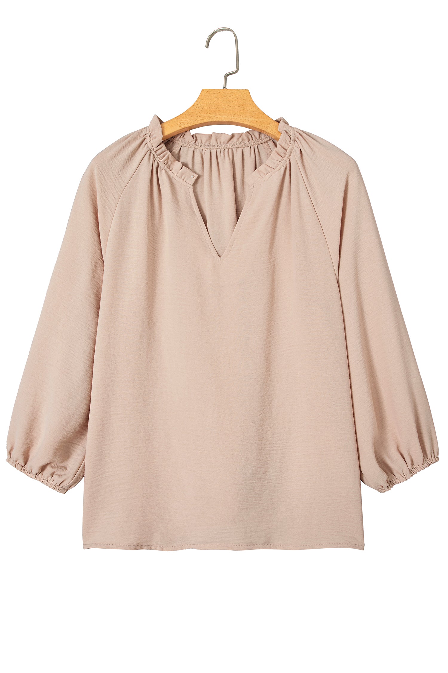 Parchment V Neck Gathered Cuff Three Quarter Sleeve Blouse-Tops/Blouses & Shirts-[Adult]-[Female]-2022 Online Blue Zone Planet