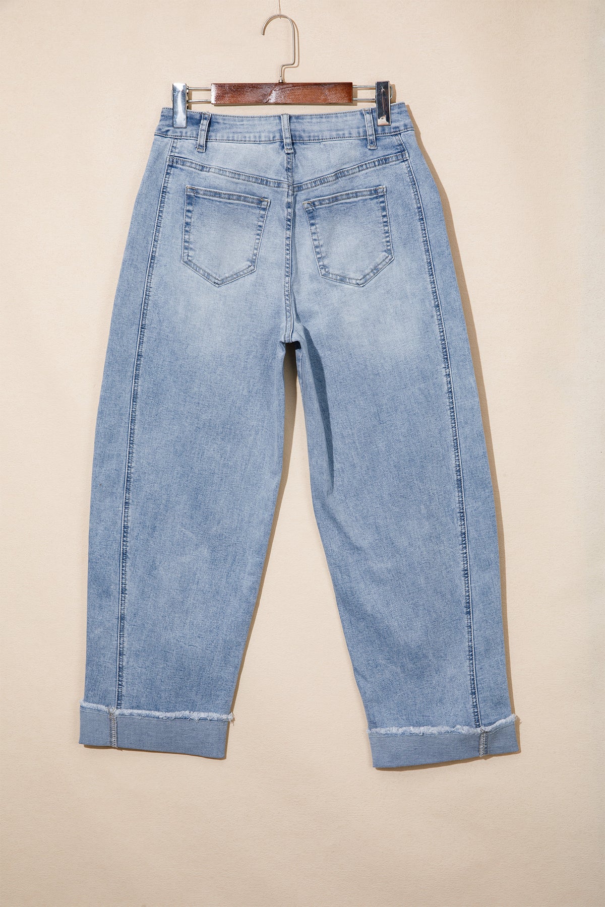 Sail Blue Raw Hem Turnup Loose Ankle-length Jeans-Bottoms/Jeans-[Adult]-[Female]-2022 Online Blue Zone Planet