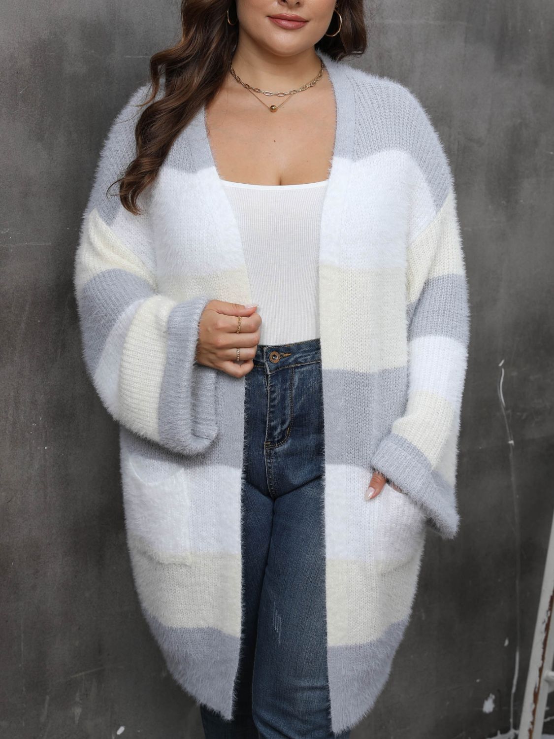 Plus Size Open Front Long Sleeve Cardigan-TOPS / DRESSES-[Adult]-[Female]-Pastel Yellow-0XL-2022 Online Blue Zone Planet