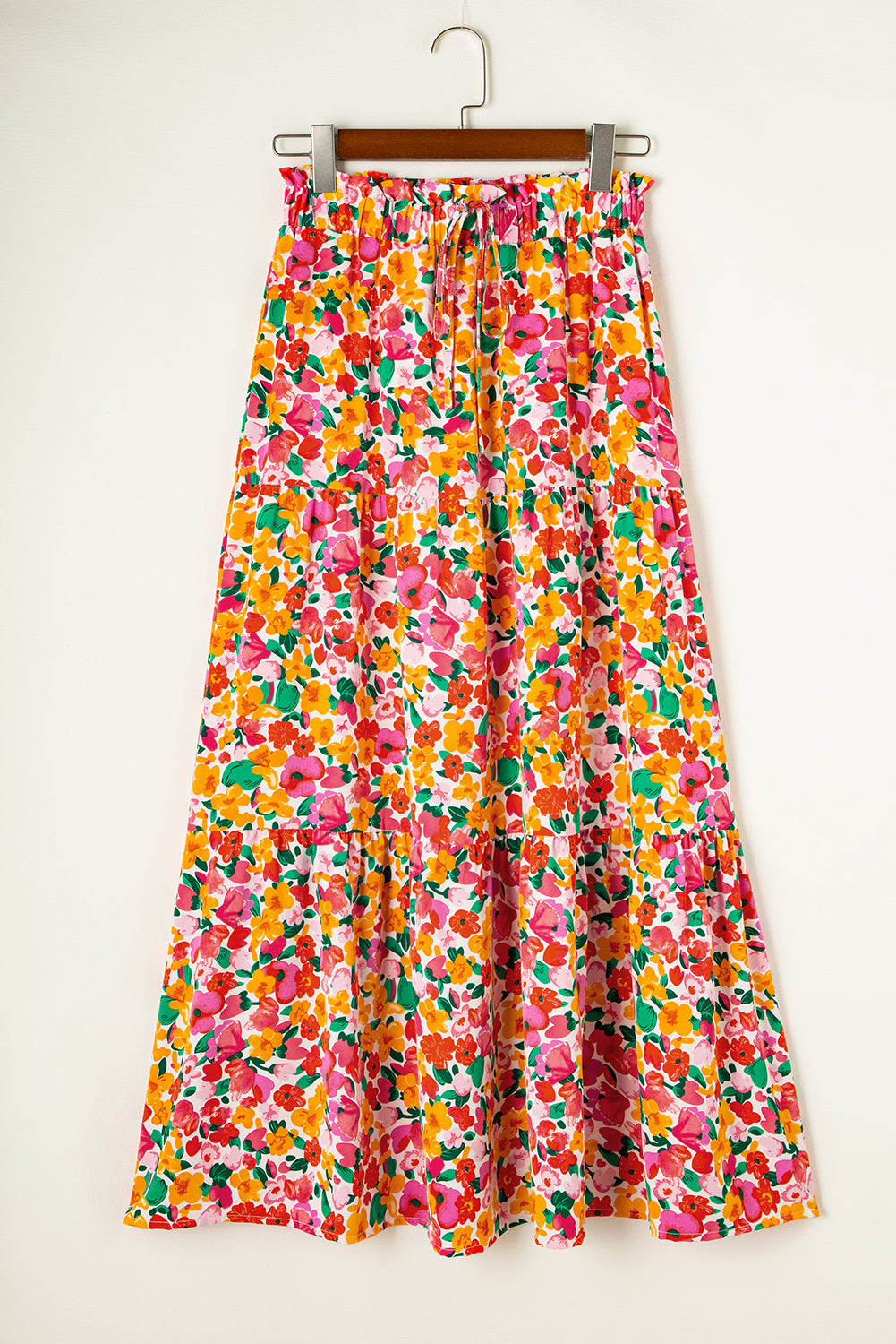 Yellow Boho Floral Print Tiered Long Skirt-Bottoms/Skirts & Petticoat-[Adult]-[Female]-2022 Online Blue Zone Planet