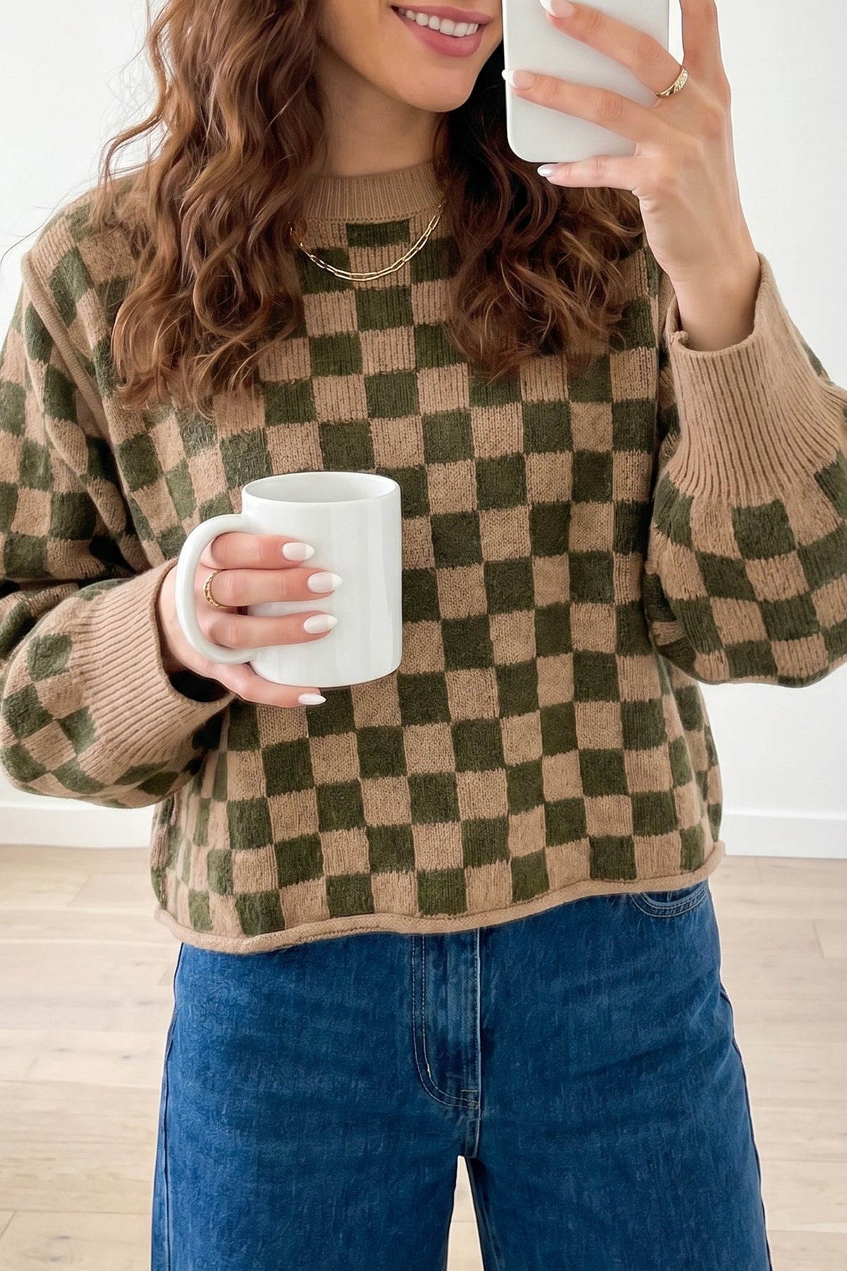 Multicolour Drop Shoulder Plaid Knit Long Sleeve Sweater-Sweaters & Cardigans/Sweaters-[Adult]-[Female]-2022 Online Blue Zone Planet