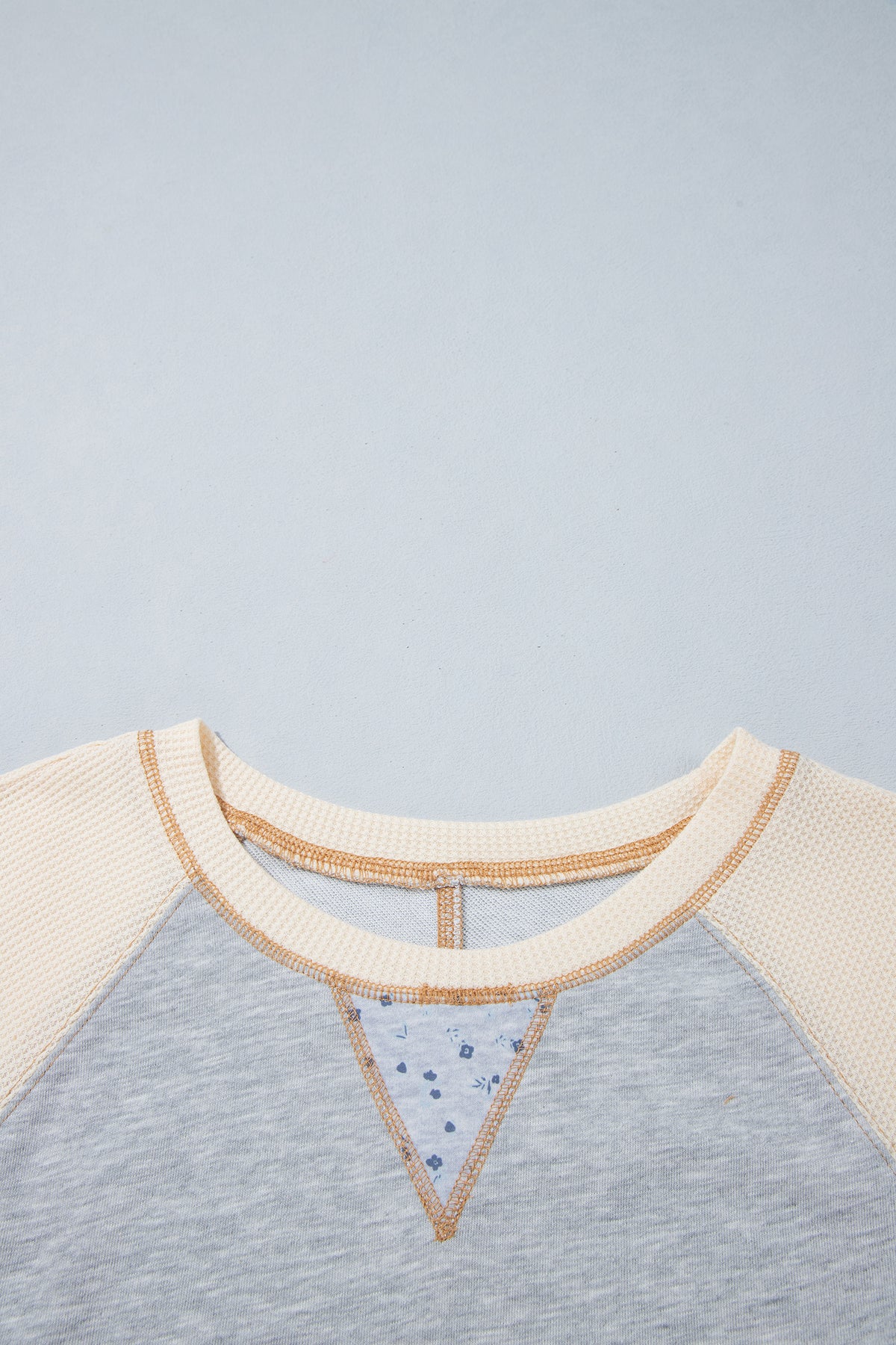 Light Grey Color Block Floral Waffle Mixed Patchwork Long Sleeve Top-Tops/Long Sleeve Tops-[Adult]-[Female]-2022 Online Blue Zone Planet