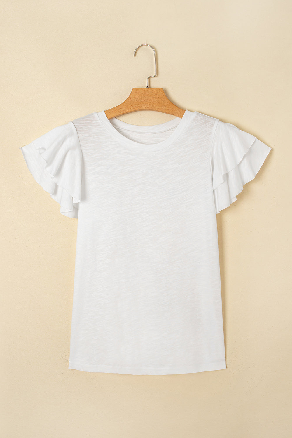 White Layered Ruffle Short Sleeve Round Neck Top-Tops/Tops & Tees-[Adult]-[Female]-2022 Online Blue Zone Planet