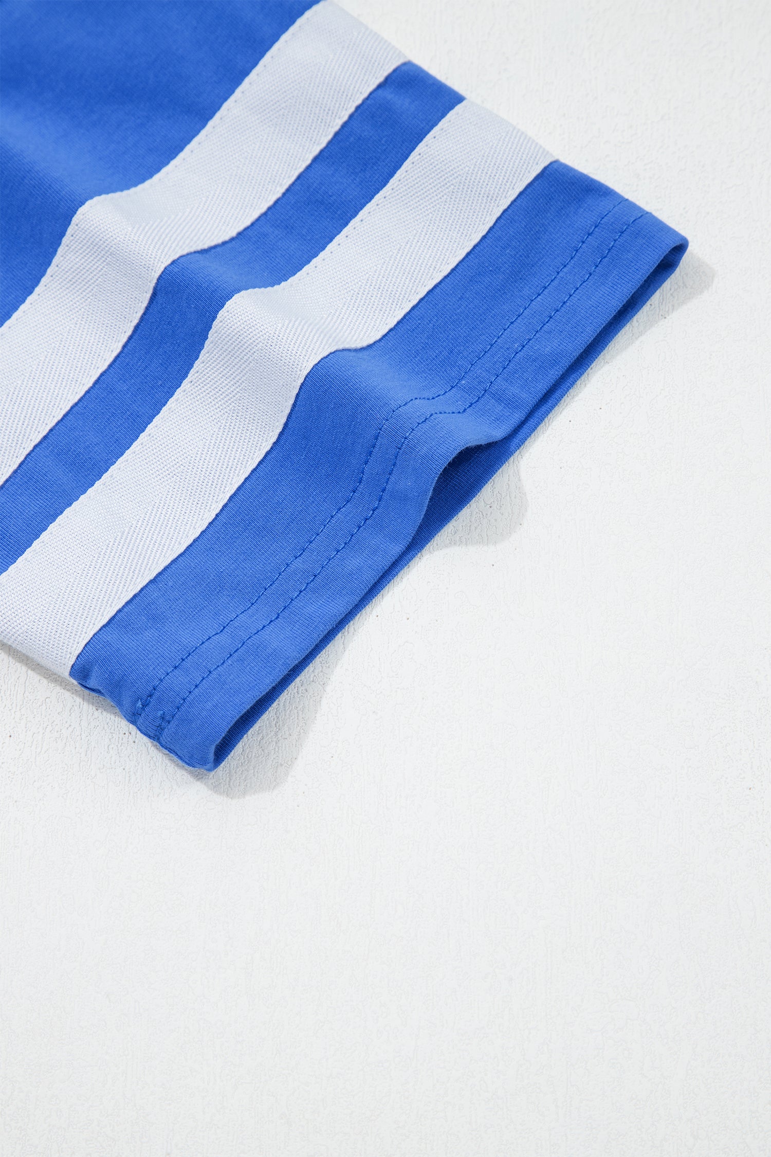 Dark Blue Varsity Striped Short Sleeve Crew Neck T Shirt-Tops/Tops & Tees-[Adult]-[Female]-2022 Online Blue Zone Planet