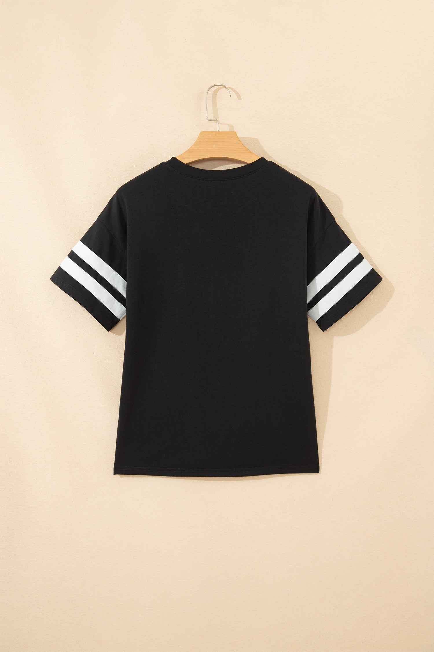 Dark Blue Varsity Striped Short Sleeve Crew Neck T Shirt-Tops/Tops & Tees-[Adult]-[Female]-2022 Online Blue Zone Planet