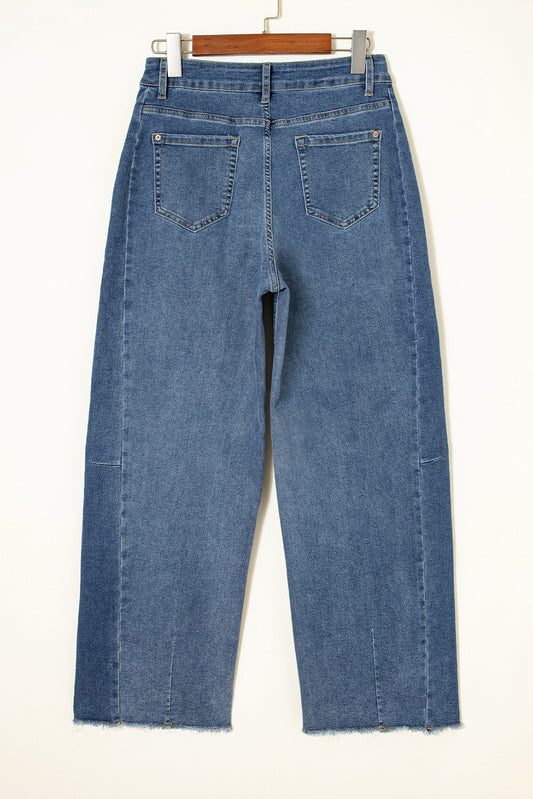 Ashleigh Blue Stitched Raw Hem Wide Leg Loose Jeans-TOPS / DRESSES-[Adult]-[Female]-2022 Online Blue Zone Planet