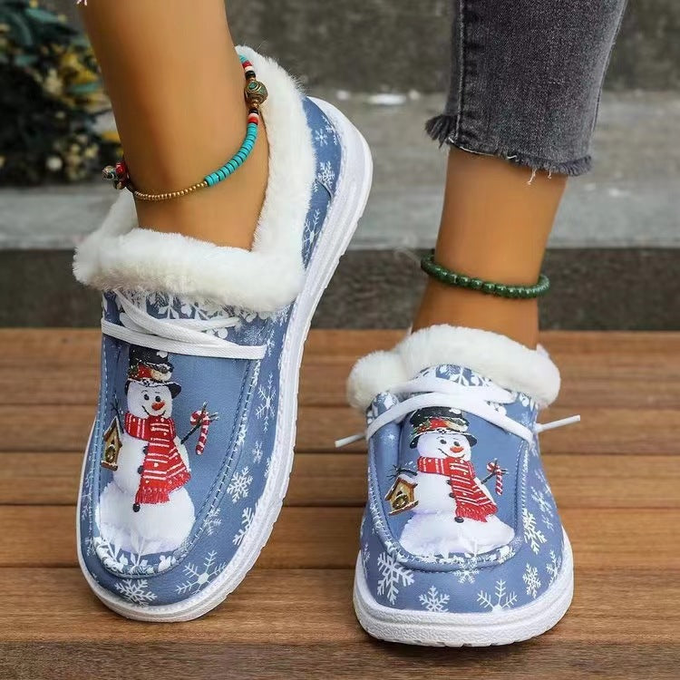 Snowman Print Round Toe Slip-Ons-SHOES-[Adult]-[Female]-Light Blue-36(US5)-2022 Online Blue Zone Planet