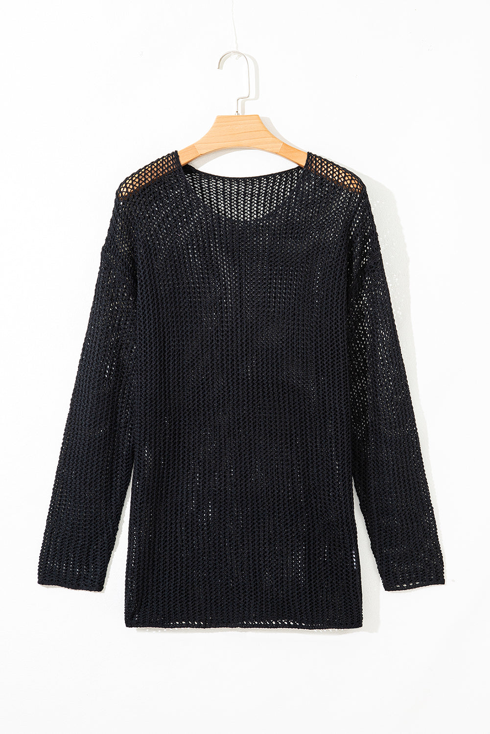 Black Crochet Hollow-Out Jumper Top Sweater-Sweaters & Cardigans/Sweaters-[Adult]-[Female]-2022 Online Blue Zone Planet