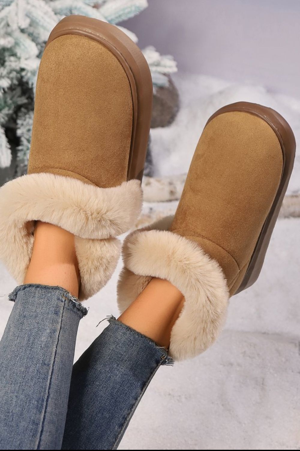 Faux Fur Round Toe Platform Boots-SLIPPERS-[Adult]-[Female]-2022 Online Blue Zone Planet