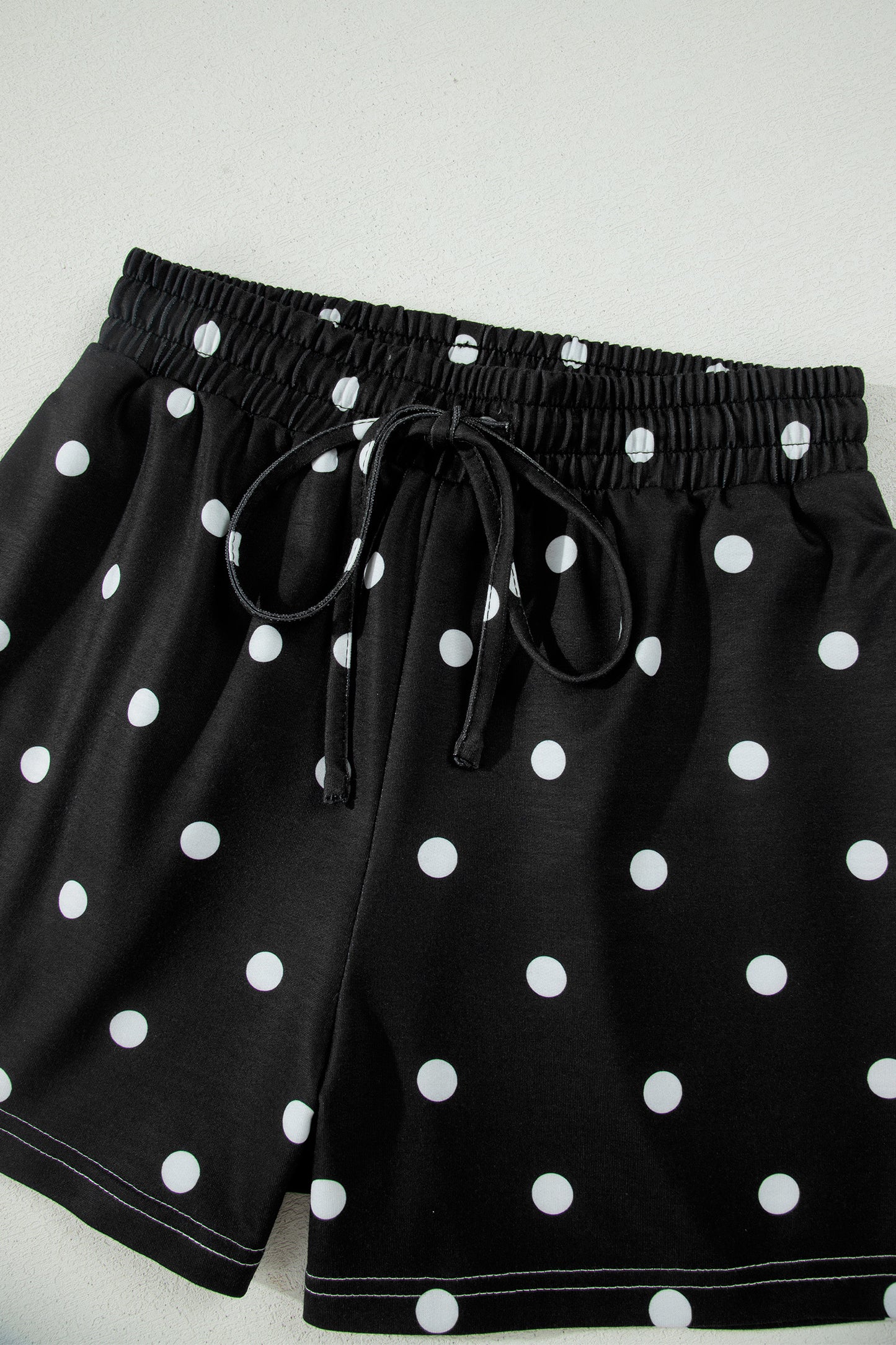 White Exposed Seam Detail Polka Dot Loose Tee Drawstring Shorts Set-Two Piece Sets/Short Sets-[Adult]-[Female]-2022 Online Blue Zone Planet