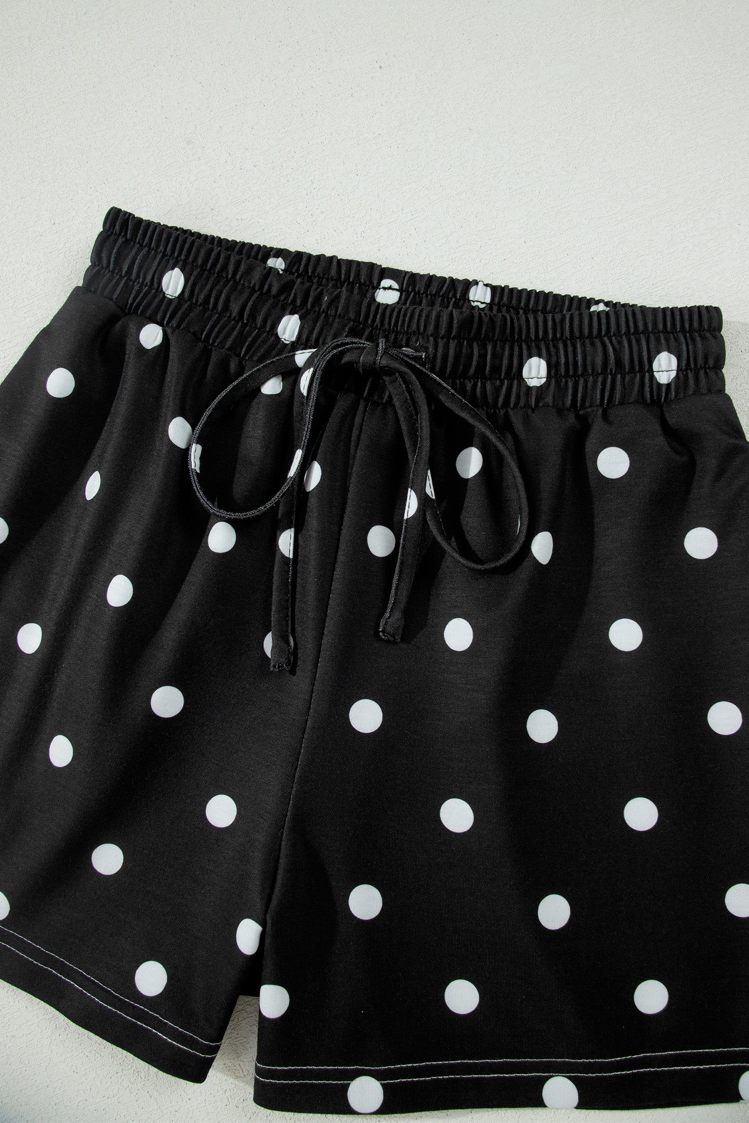 White Exposed Seam Detail Polka Dot Loose Tee Drawstring Shorts Set-Two Piece Sets/Short Sets-[Adult]-[Female]-2022 Online Blue Zone Planet