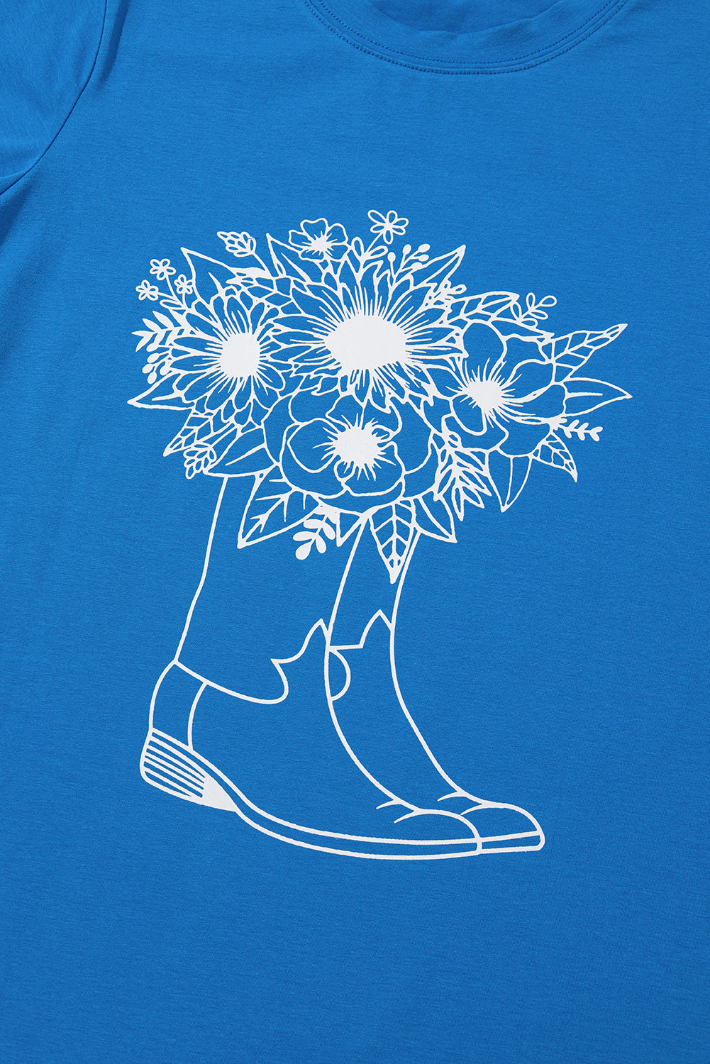 Blue Sunflower Boots Graphic Western Fashion T Shirt-Tops/Tops & Tees-[Adult]-[Female]-2022 Online Blue Zone Planet
