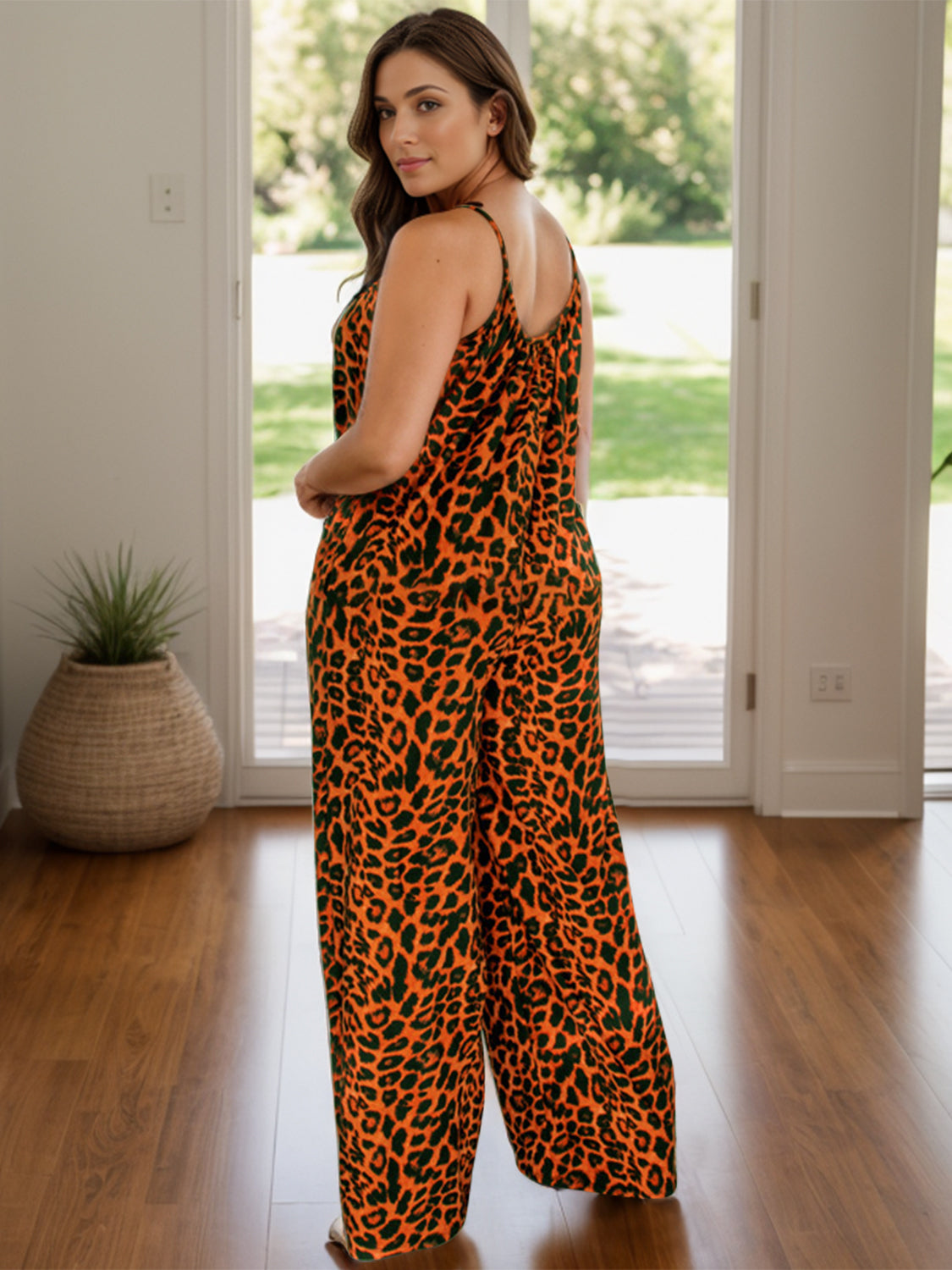 Full Size Leopard Scoop Neck Wide Leg Jumpsuit-TOPS / DRESSES-[Adult]-[Female]-Terracotta-S-2022 Online Blue Zone Planet