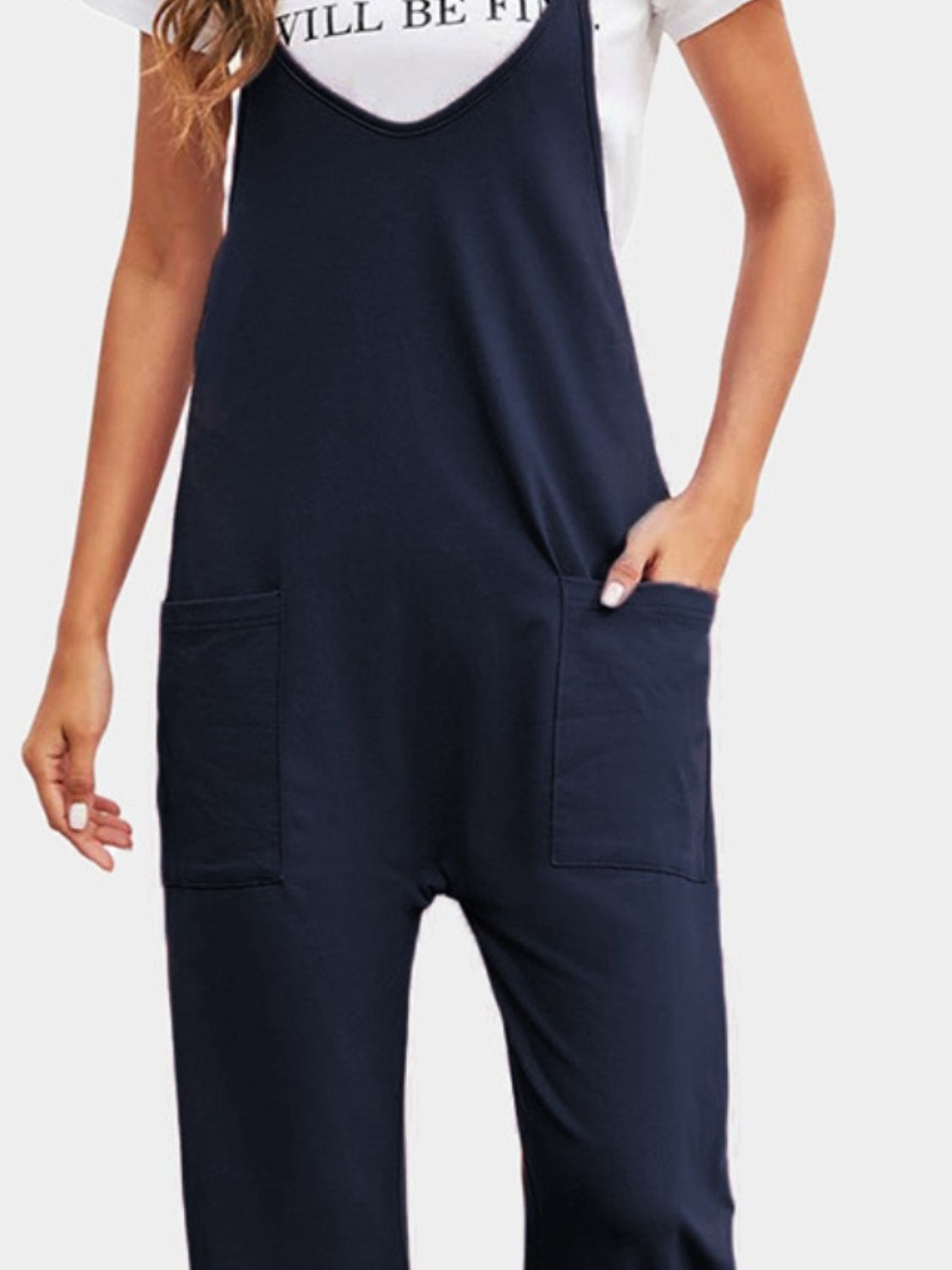 Full Size Spaghetti Strap Straight Leg Jumpsuit with Pockets-[Adult]-[Female]-2022 Online Blue Zone Planet