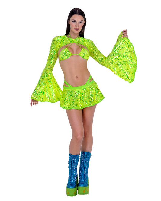 Sequin Flare Skirt-TOPS / DRESSES-[Adult]-[Female]-Small/Medium-Neon Yellow-2022 Online Blue Zone Planet