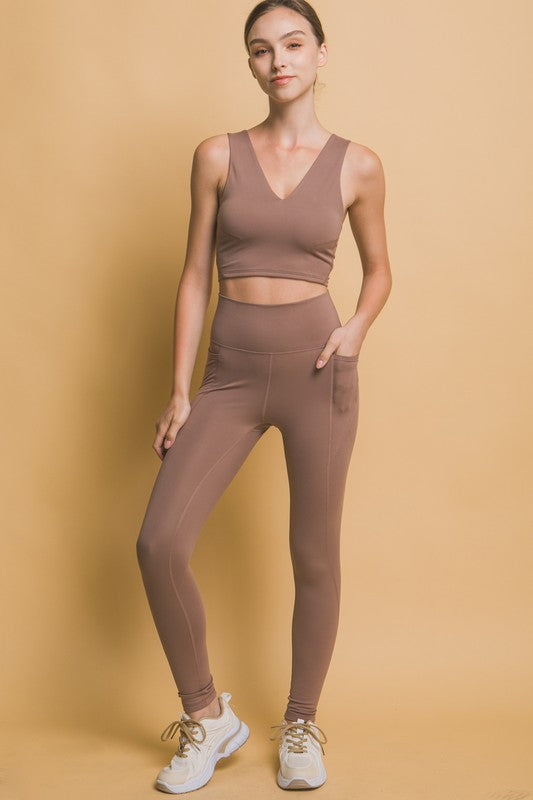 Blue Zone Planet | Love Tree High Waist Leggings with Side Pockets-BOTTOMS SIZES SMALL MEDIUM LARGE-[Adult]-[Female]-Taupe-S-2022 Online Blue Zone Planet