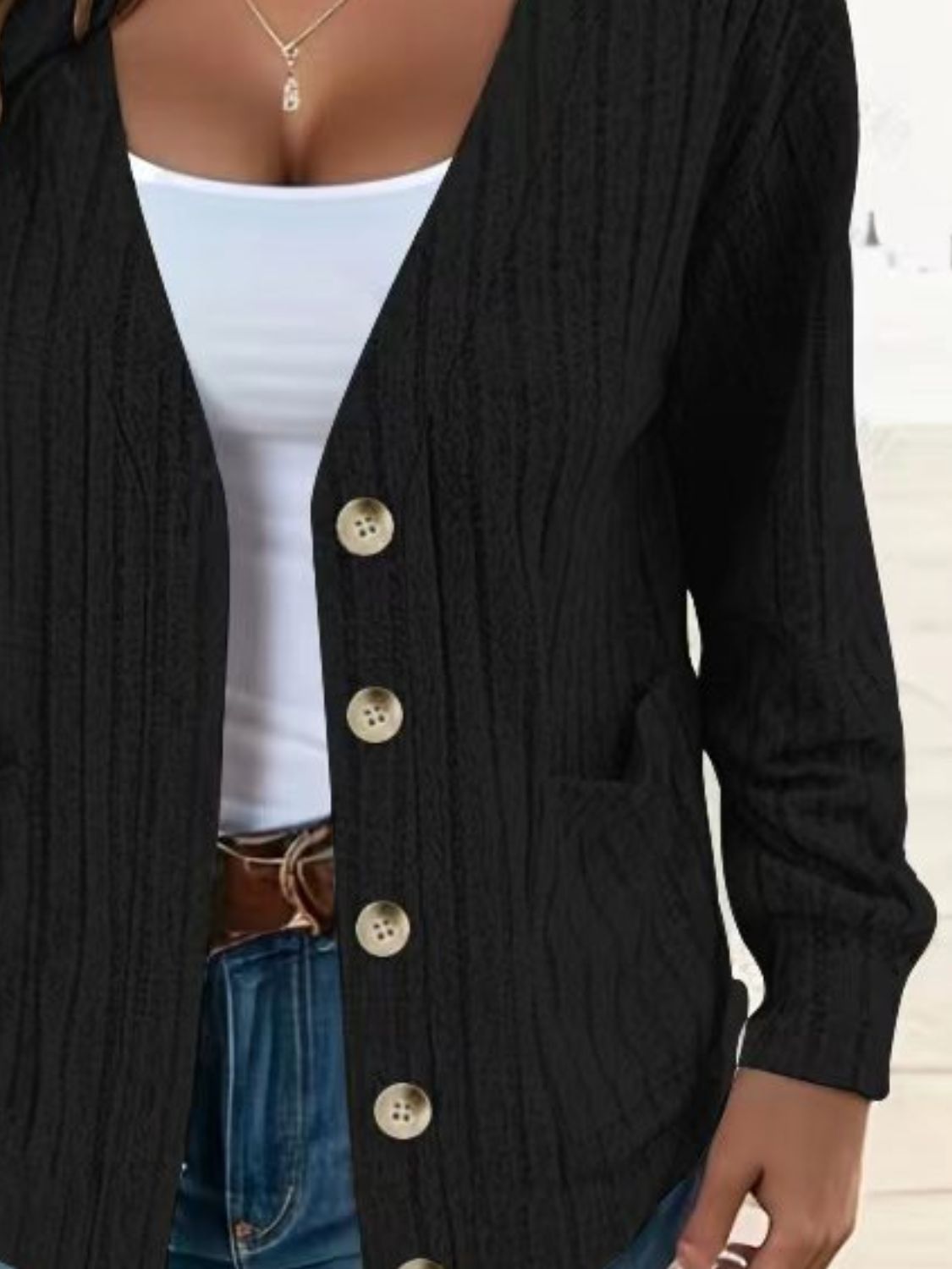 Blue Zone Planet | Full Size Button Up V-Neck Long Sleeve Cardigan-TOPS / DRESSES-[Adult]-[Female]-2022 Online Blue Zone Planet