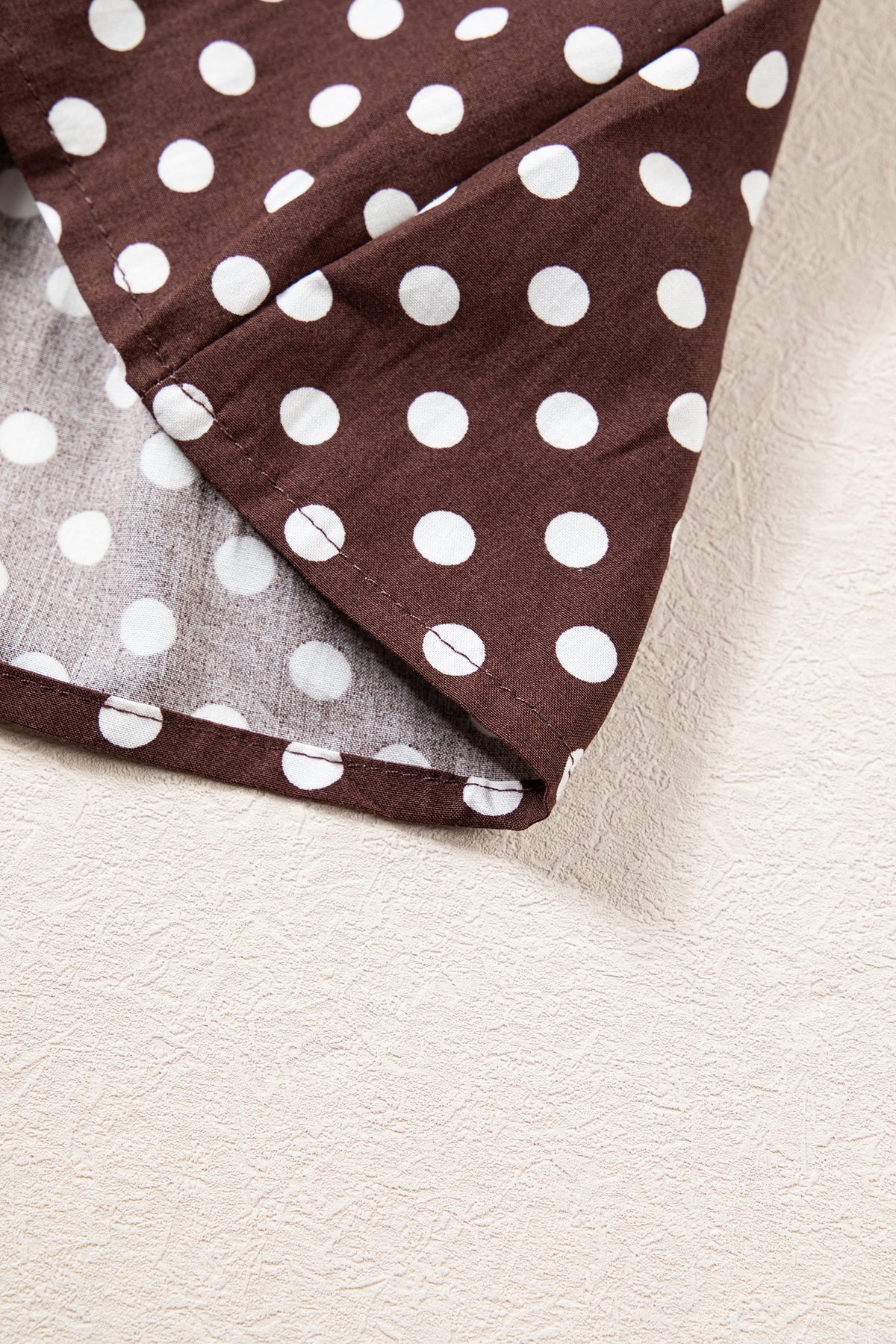 Brown Polka Dot Ruffled High Neck Shirred Ruffle Hem Blouse-Tops/Blouses & Shirts-[Adult]-[Female]-2022 Online Blue Zone Planet