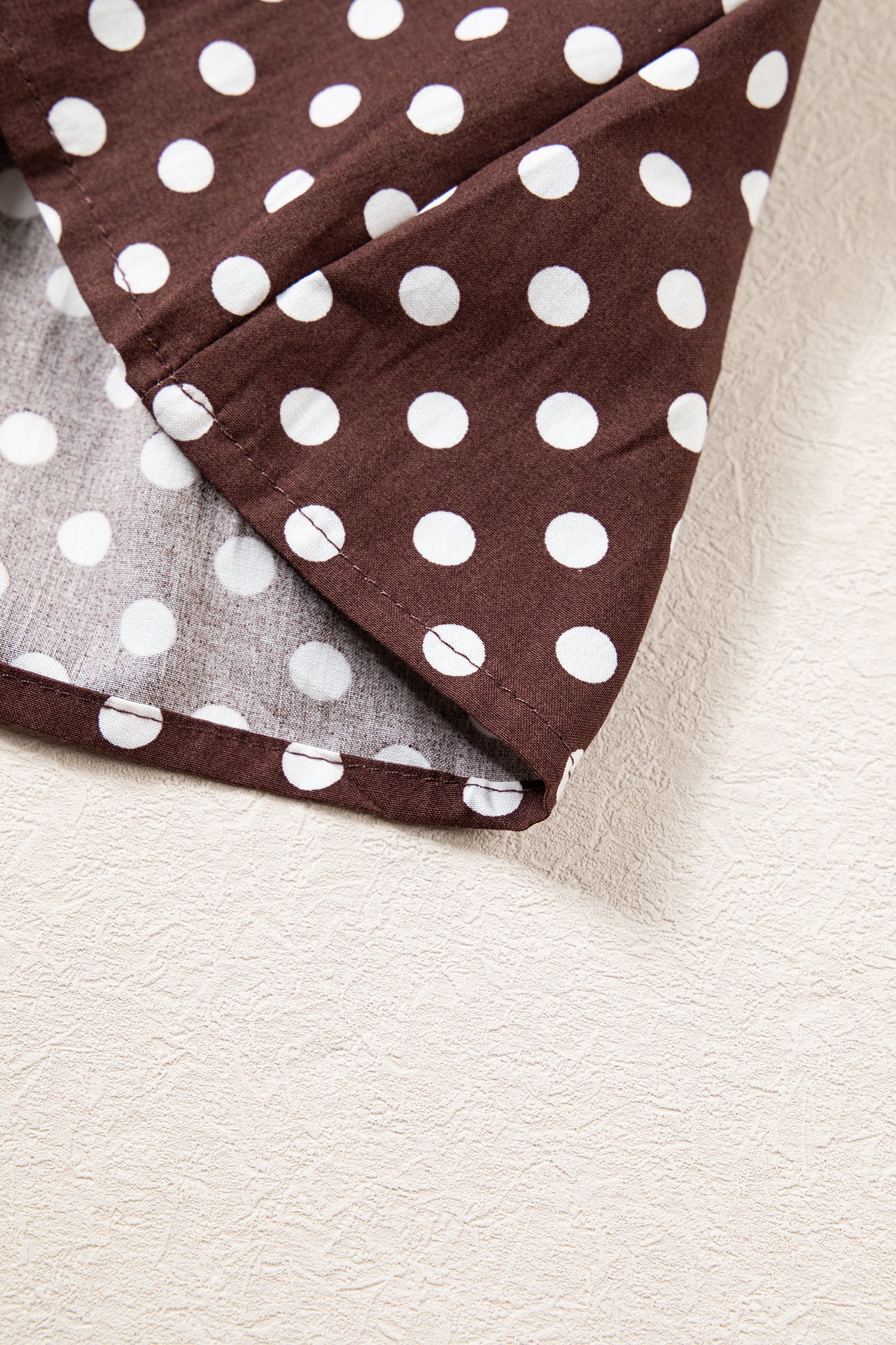 Brown Polka Dot Ruffled High Neck Shirred Ruffle Hem Blouse-Tops/Blouses & Shirts-[Adult]-[Female]-2022 Online Blue Zone Planet