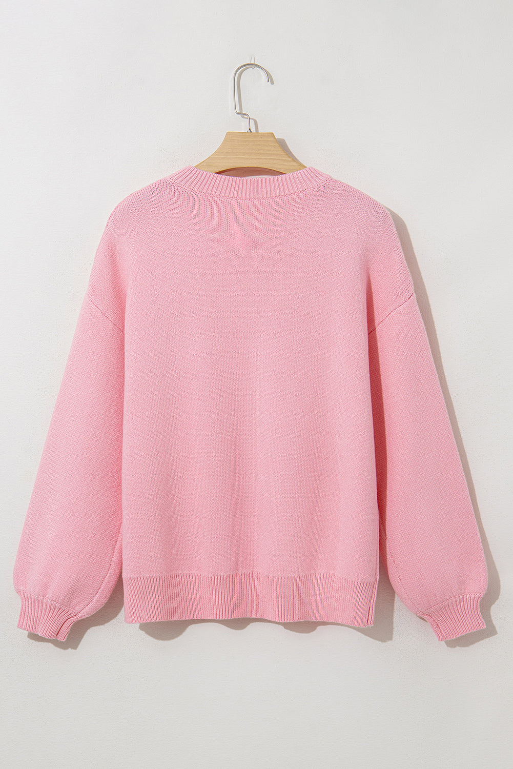 Pink Bow Graphic Drop Shoulder Round Neck Sweater-Sweaters & Cardigans/Sweaters-[Adult]-[Female]-2022 Online Blue Zone Planet