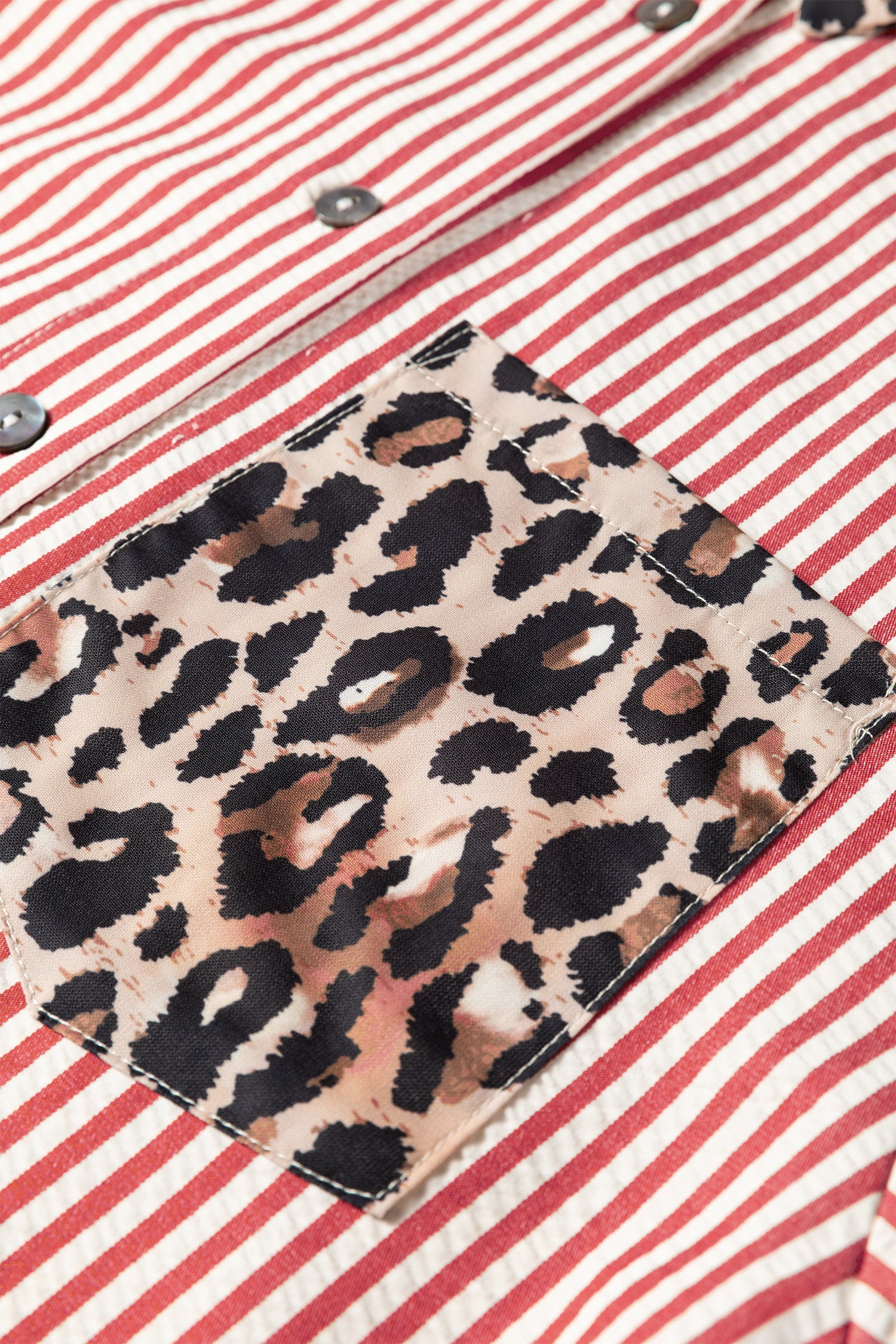 Racing Red Striped Leopard Print Patchwork Button Up Womens Shirt-Tops/Blouses & Shirts-[Adult]-[Female]-2022 Online Blue Zone Planet