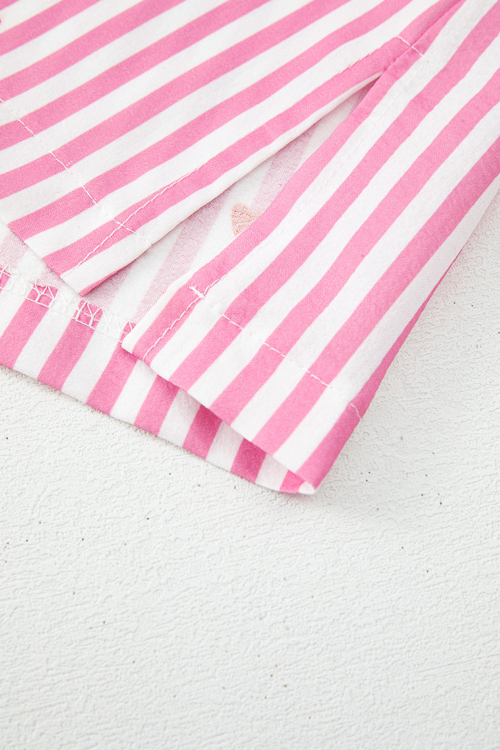Pink Striped Heart Print Shirt and Shorts Pajama Set-Loungewear Set-[Adult]-[Female]-2022 Online Blue Zone Planet