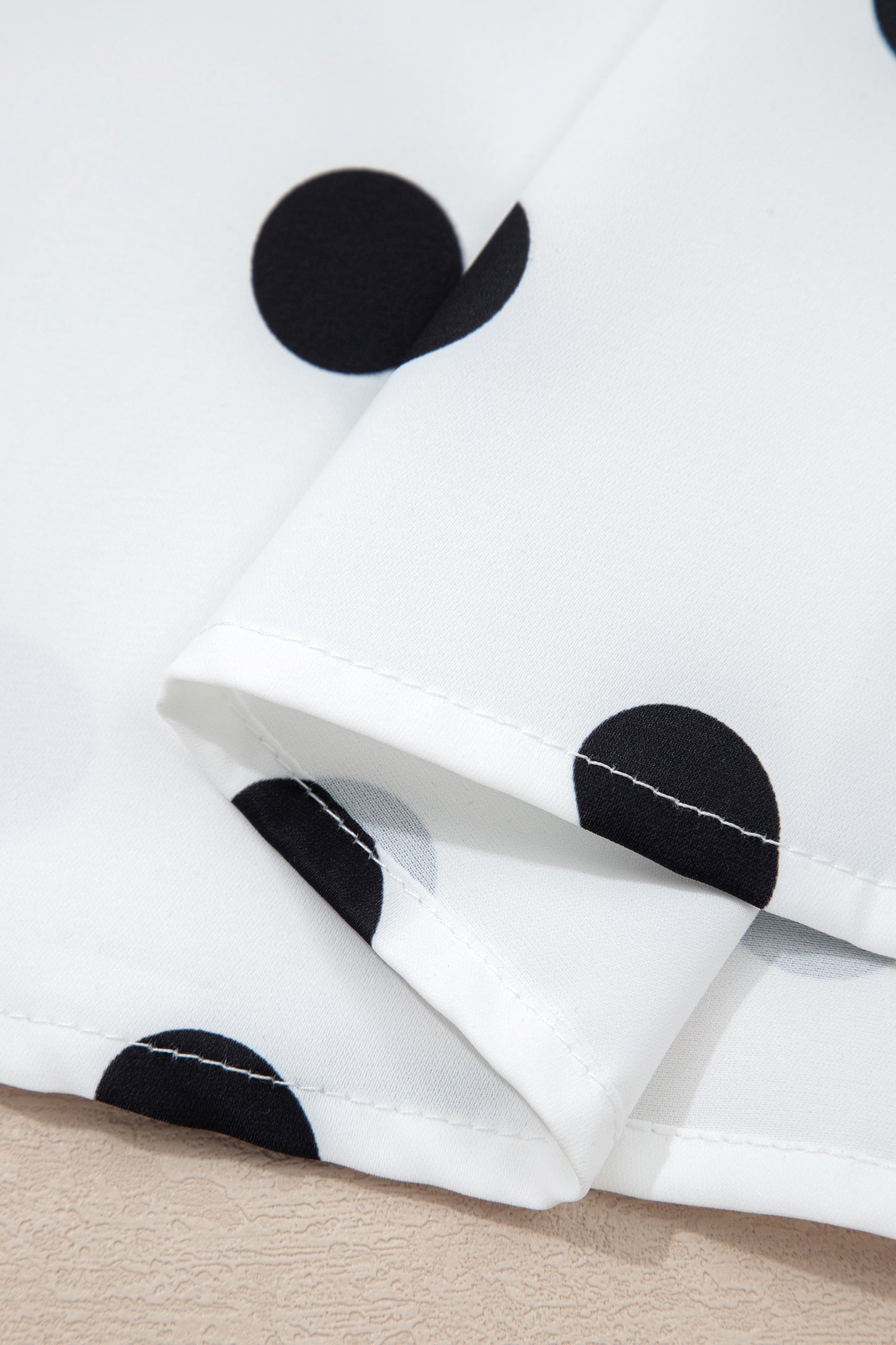 White Polka Dot Print Round Neck Frilled Long Sleeve Blouse-Tops/Blouses & Shirts-[Adult]-[Female]-2022 Online Blue Zone Planet