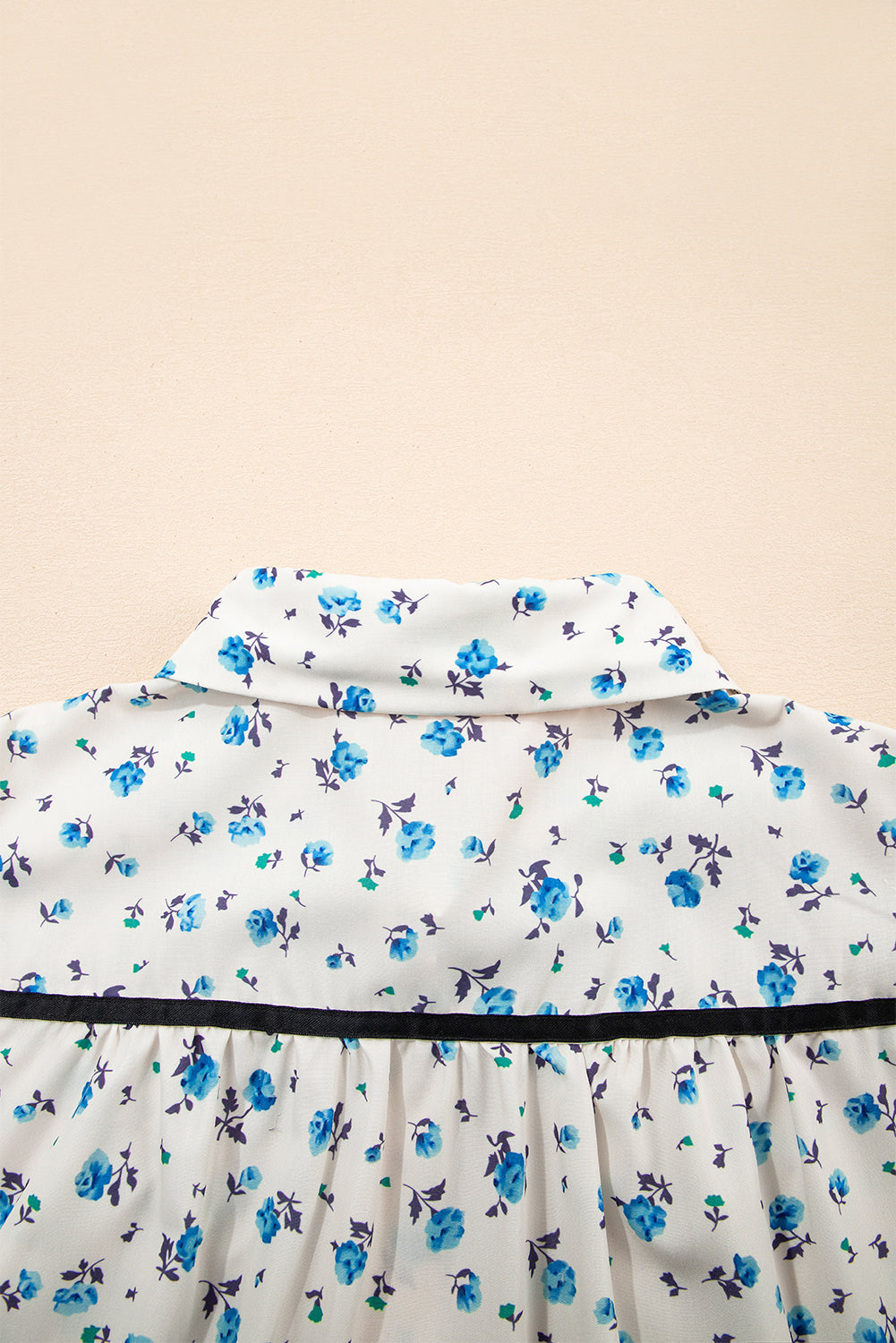 White Contrast Trim Floral Puff Short Sleeve Shirt-Tops/Blouses & Shirts-[Adult]-[Female]-2022 Online Blue Zone Planet