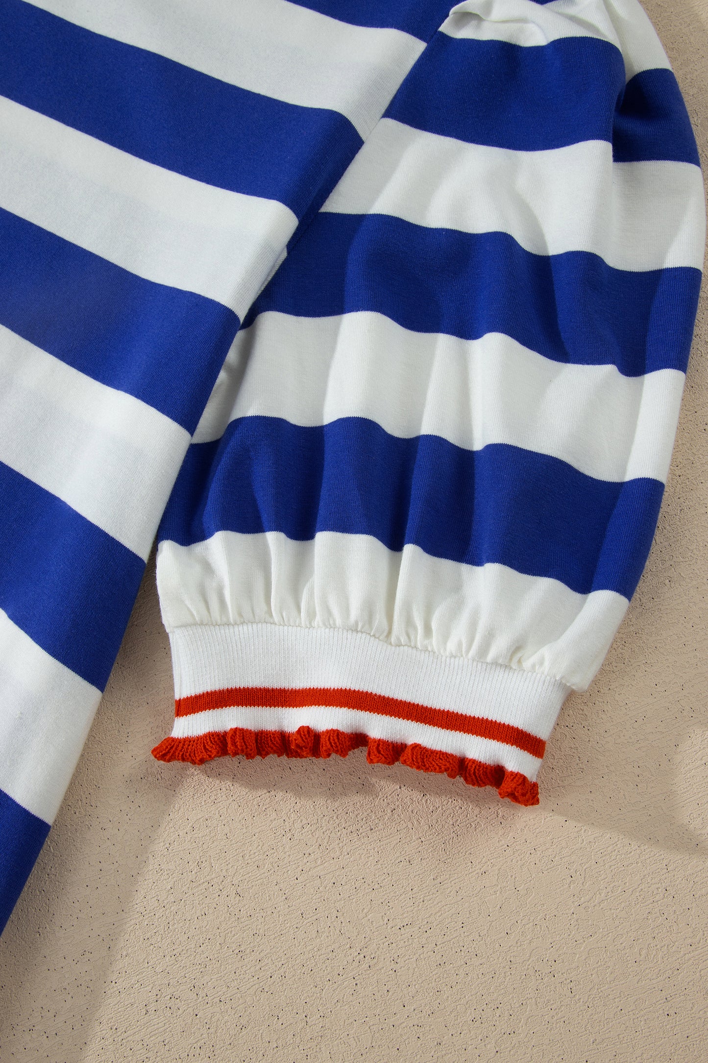 Blue Stripe Contrast Trim Round Neck Short Puff Sleeve Shift Mini Dress-TOPS / DRESSES-[Adult]-[Female]-2022 Online Blue Zone Planet