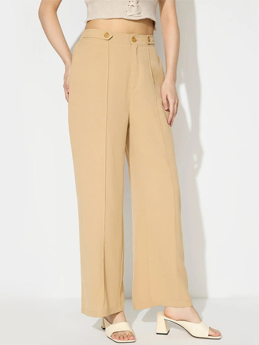 Blue Zone Planet | Wide Leg Pants with Pockets-TOPS / DRESSES-[Adult]-[Female]-Tan-S-2022 Online Blue Zone Planet