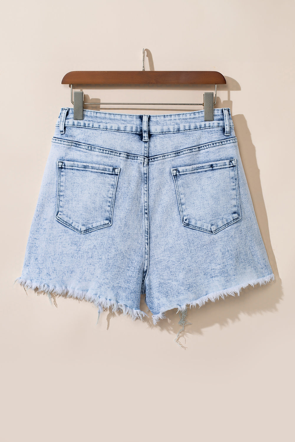 Light Blue Acid Wash Crossed Raw Edge Denim Shorts-Bottoms/Denim Shorts-[Adult]-[Female]-2022 Online Blue Zone Planet