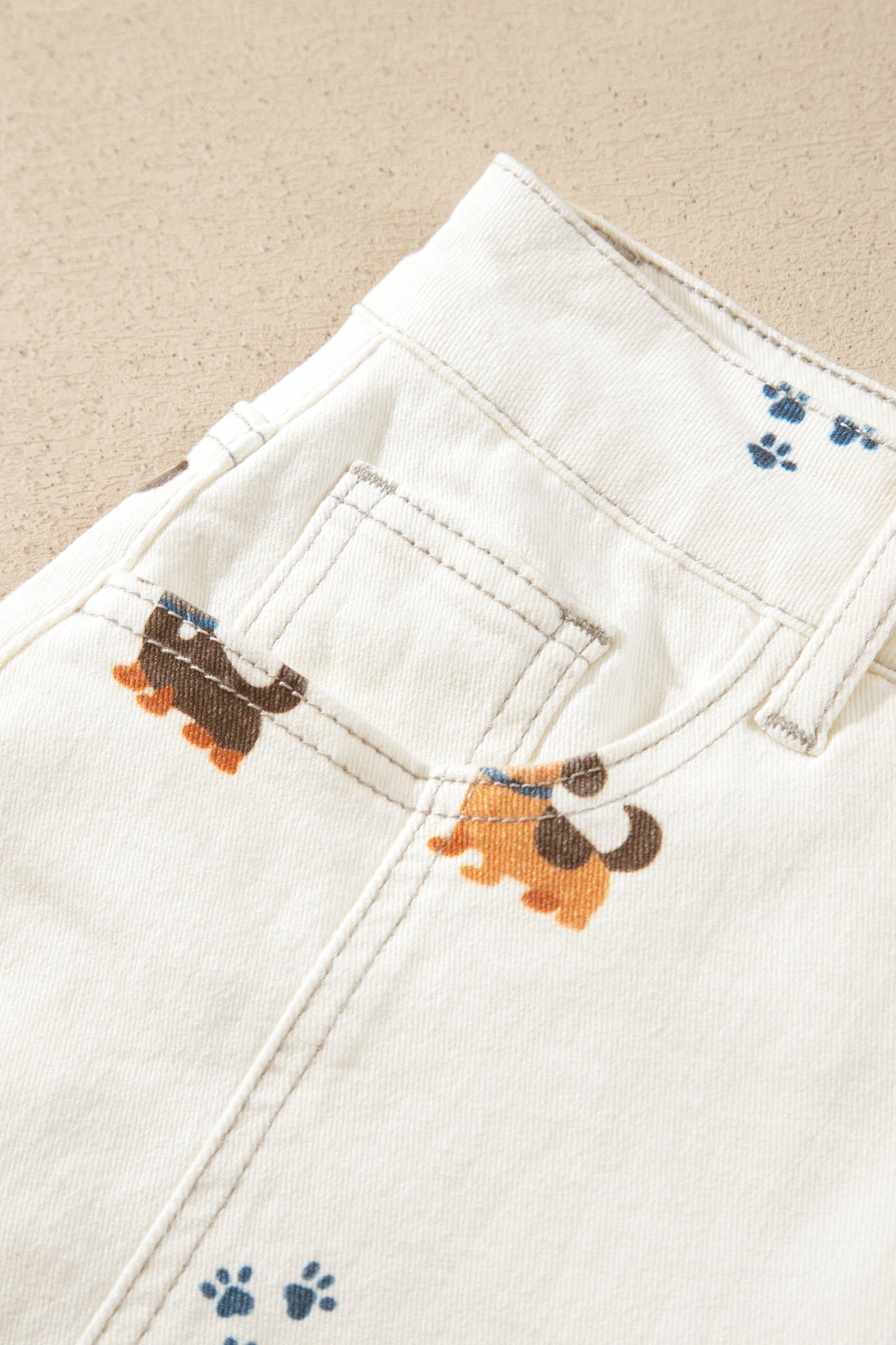 White Abstract Dog Print Wide Leg Full-Length Jeans-Bottoms/Jeans-[Adult]-[Female]-2022 Online Blue Zone Planet