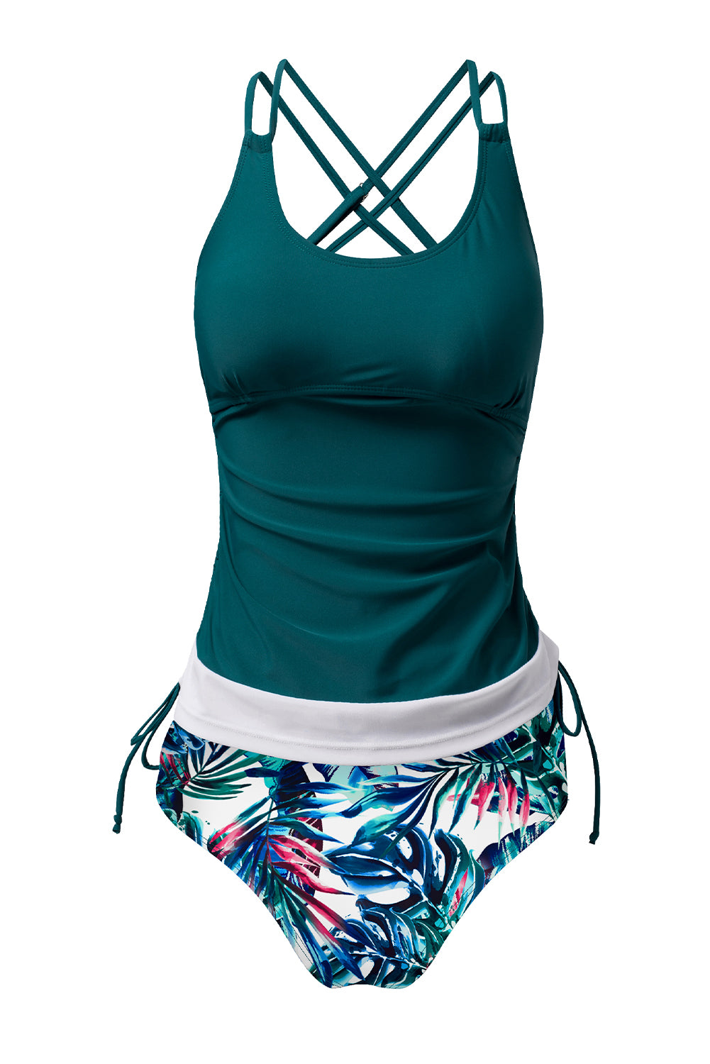Sea Green Drawstring Tummy Control Mix-And-Match 2Pcs Tankini Swimsuit-Swimwear/Tankinis-[Adult]-[Female]-2022 Online Blue Zone Planet