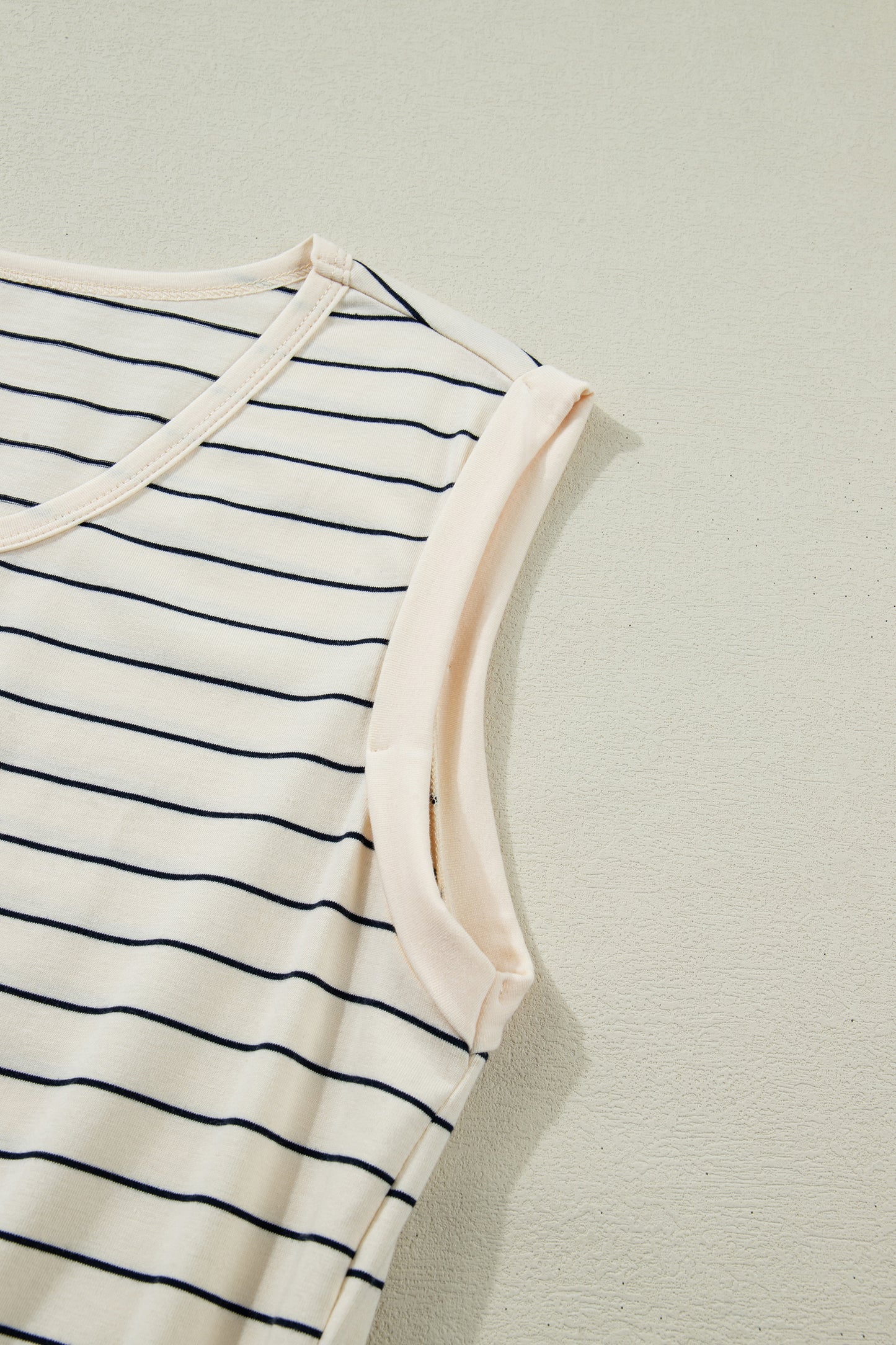 Beige Stripe Drawstring Tunic Tank Mini Dress with Pockets-TOPS / DRESSES-[Adult]-[Female]-2022 Online Blue Zone Planet