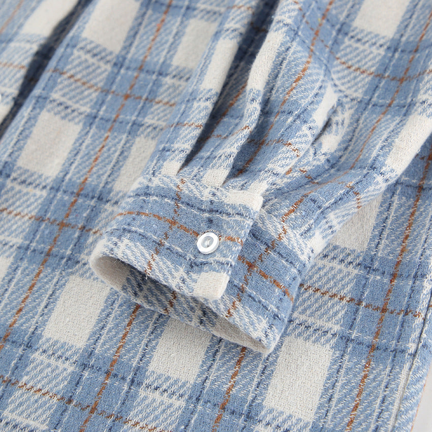 Plaid Button Up Long Sleeve Jacket-TOPS / DRESSES-[Adult]-[Female]-2022 Online Blue Zone Planet